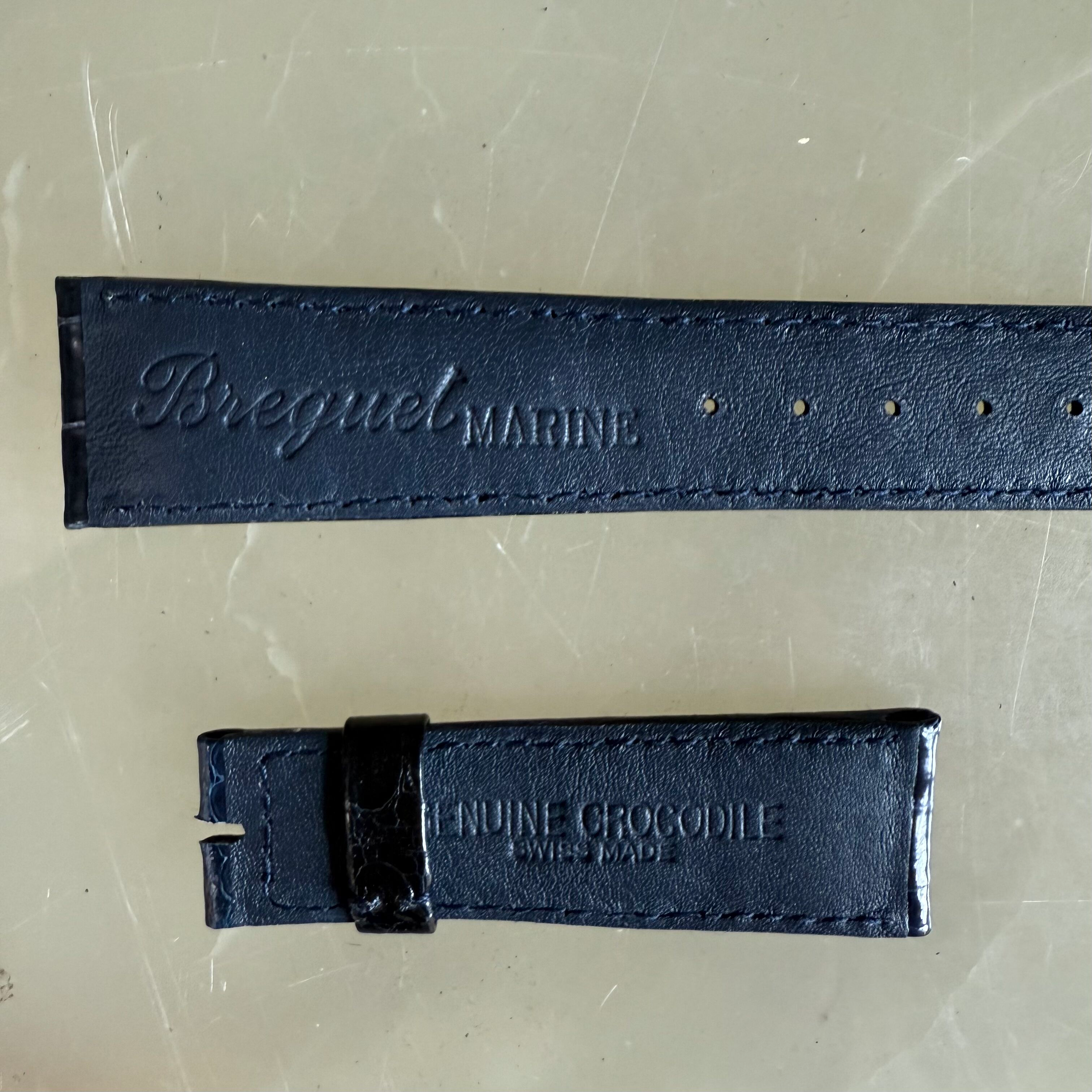 Authentic Breguet Blue Crocodile Watch Strap Band 19mm Padded & Stitched
