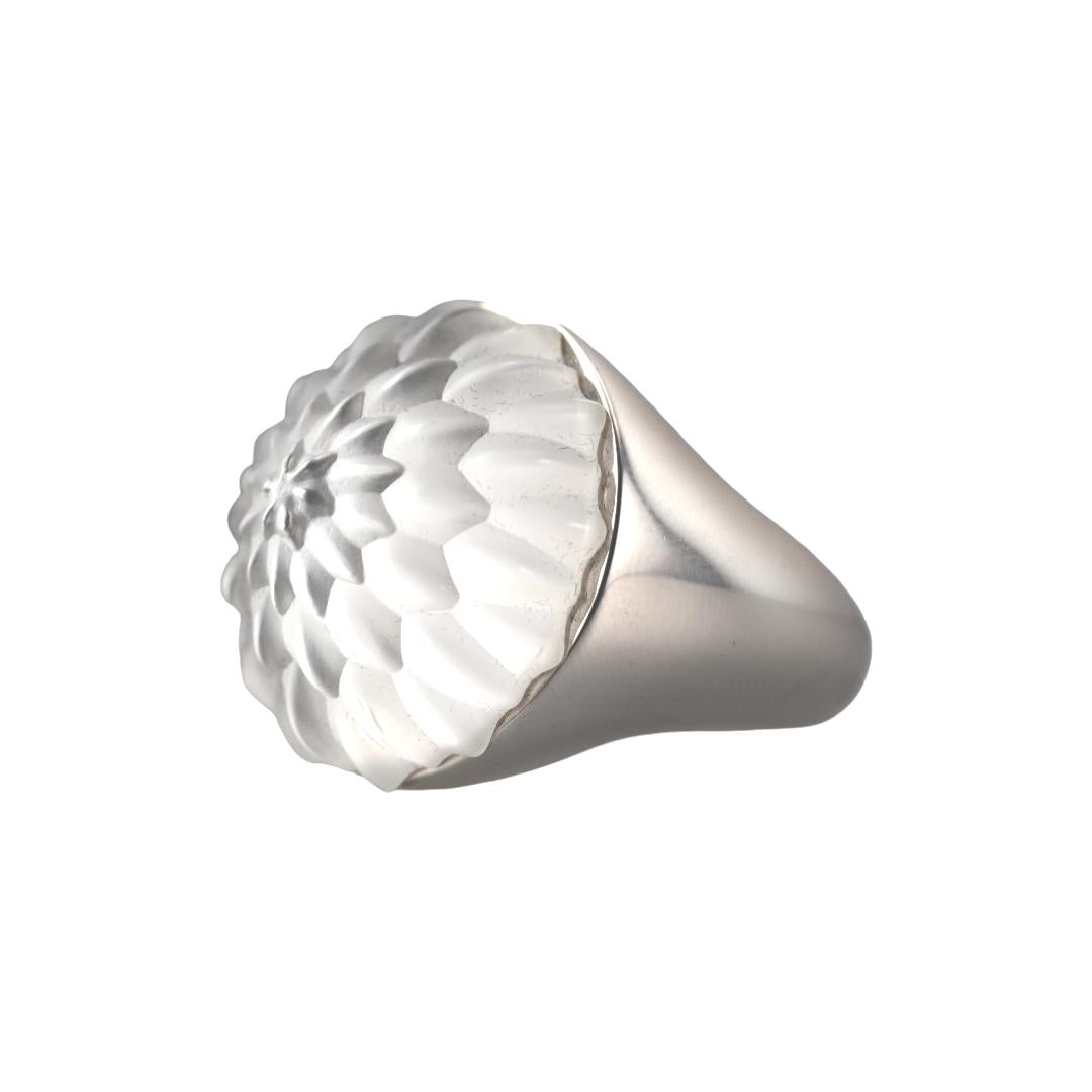 Lalique Flora Bella Clear Crystal Sterling Silver Ring 10607100