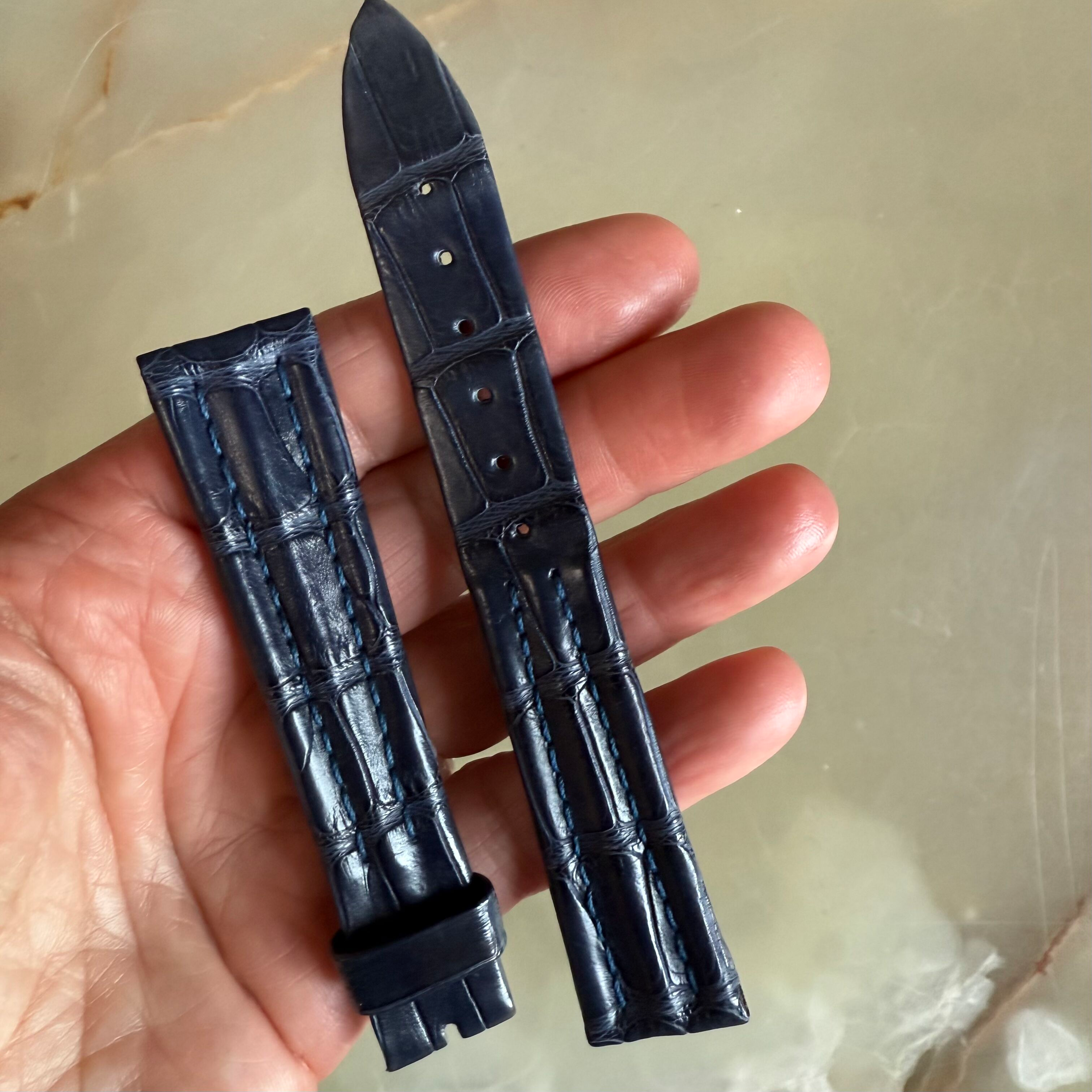 Authentic Breguet Blue Crocodile Watch Strap Band 19mm Padded & Stitched