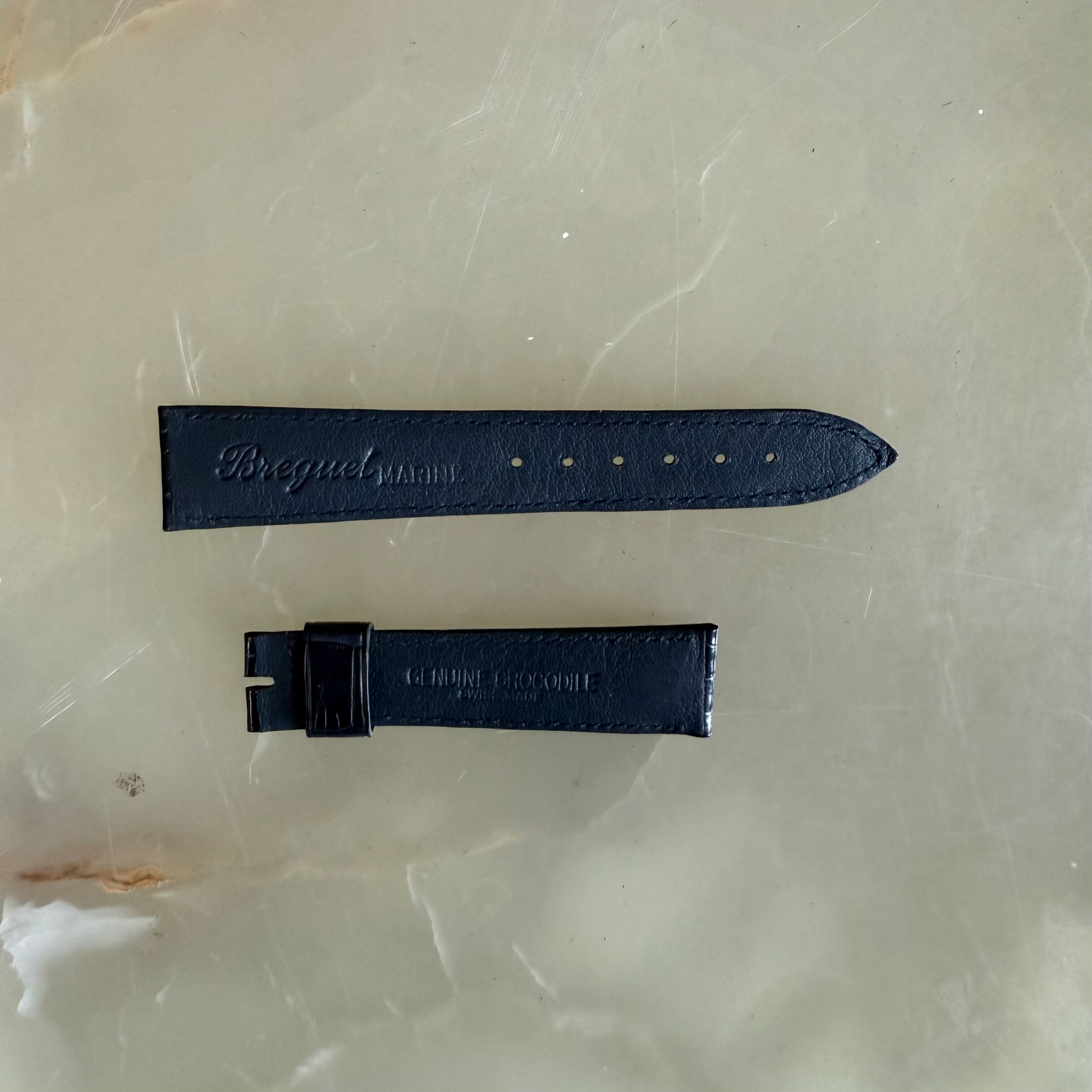 Authentic Breguet Blue Shiny Crocodile Watch Strap Band 19mm Padded & Stitched