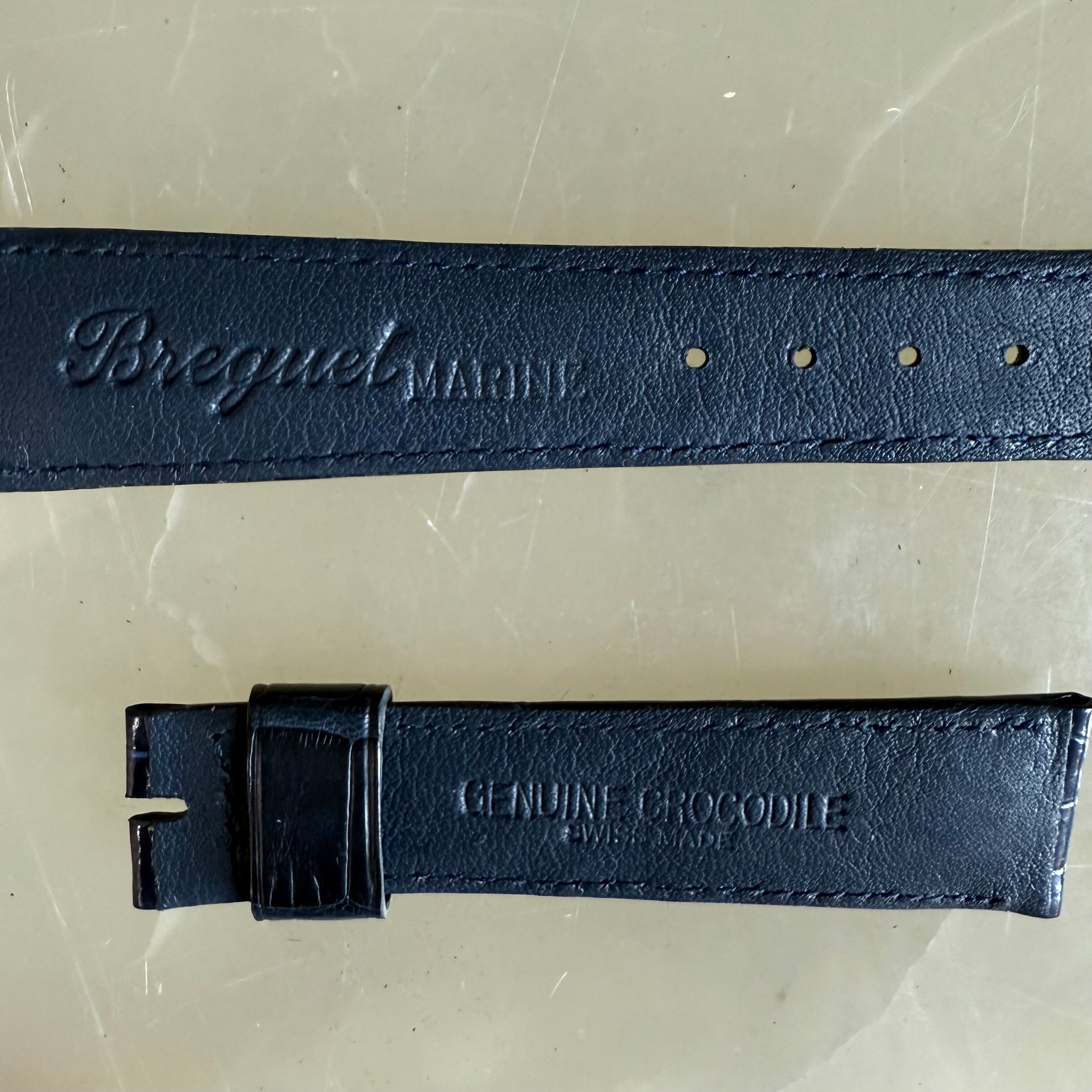 Authentic Breguet Blue Shiny Crocodile Watch Strap Band 19mm Padded & Stitched