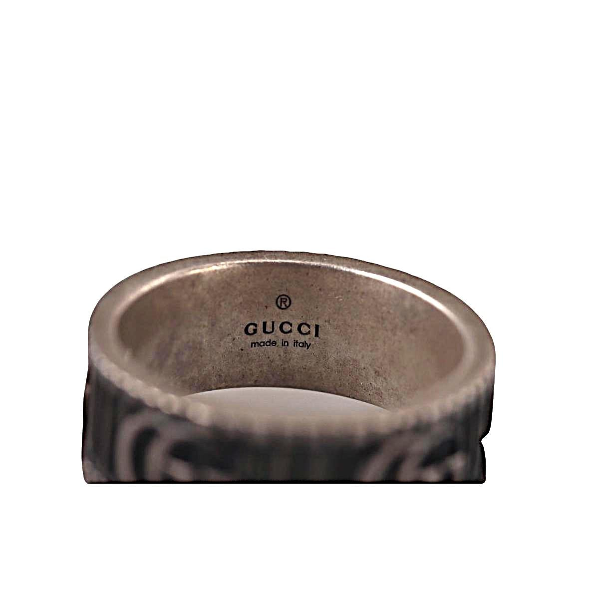 Gucci Marmont Stripped Sterling Silver 8mm Band Ring