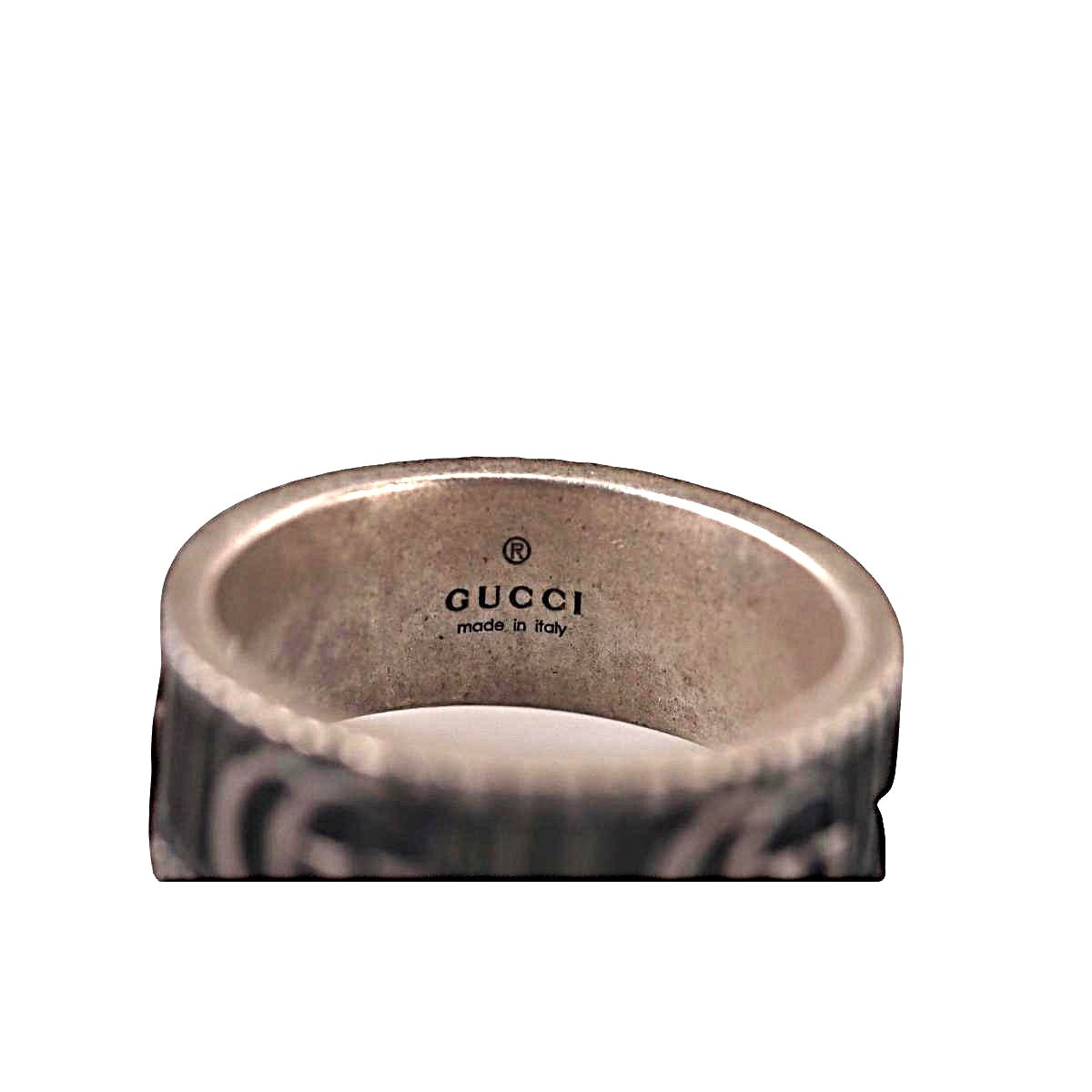 Gucci Marmont Stripped Sterling Silver 8mm Band Ring