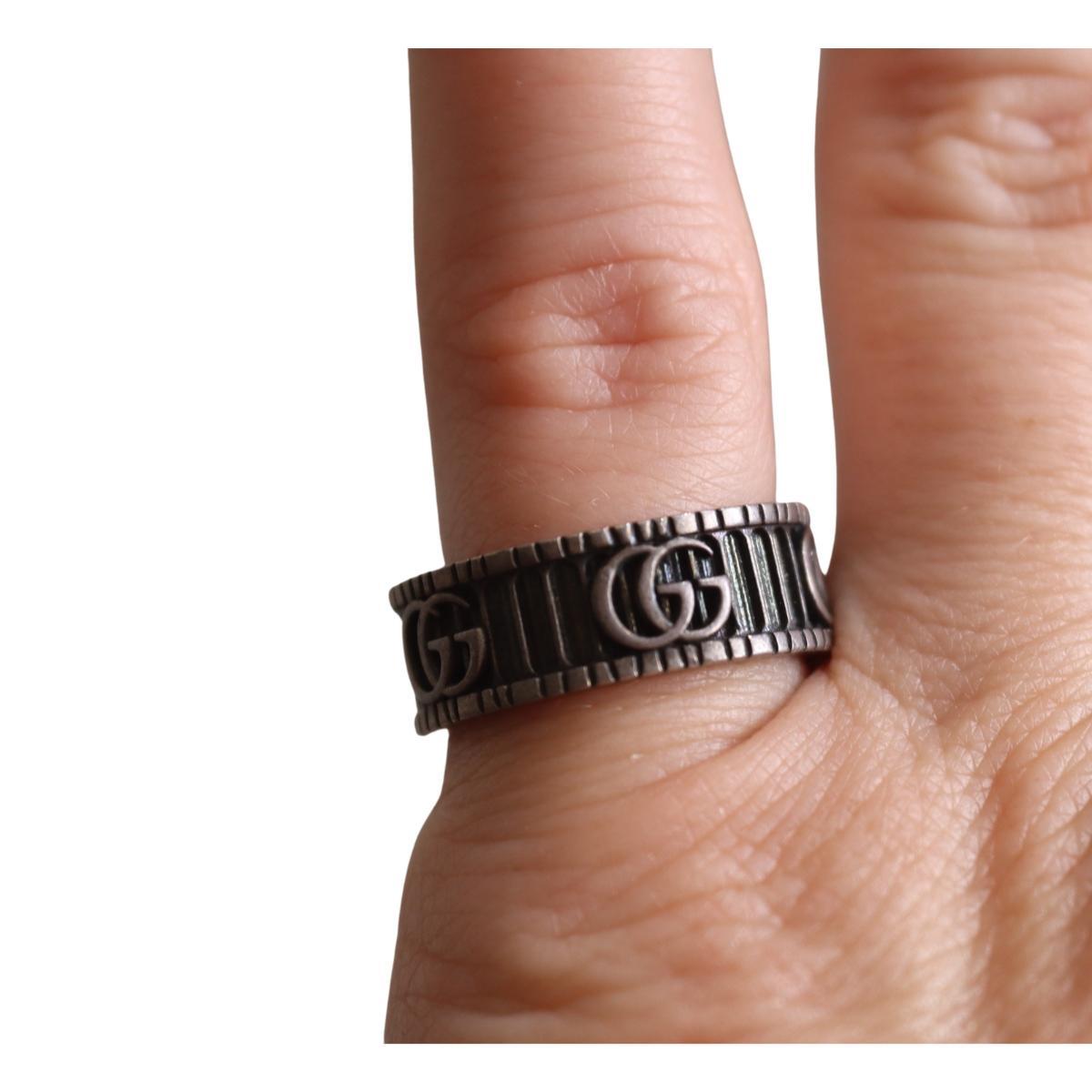 Gucci Marmont Stripped Sterling Silver 8mm Band Ring