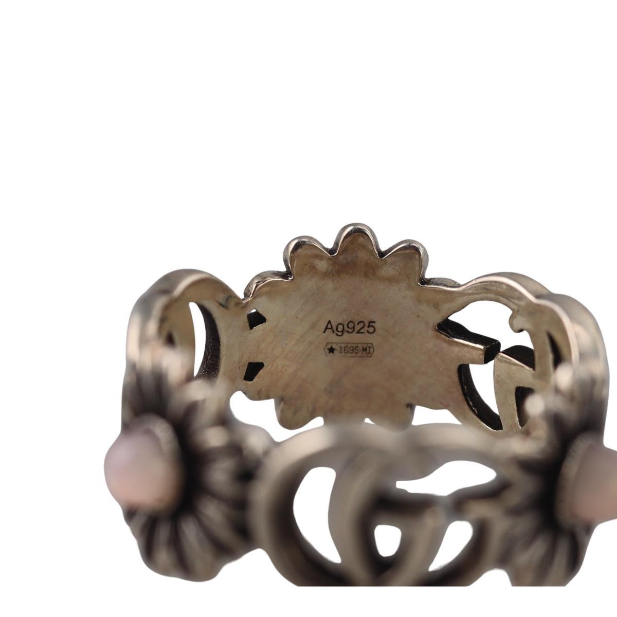 Gucci GG Marmont Interlocking G Flower Sterling Silver Ring