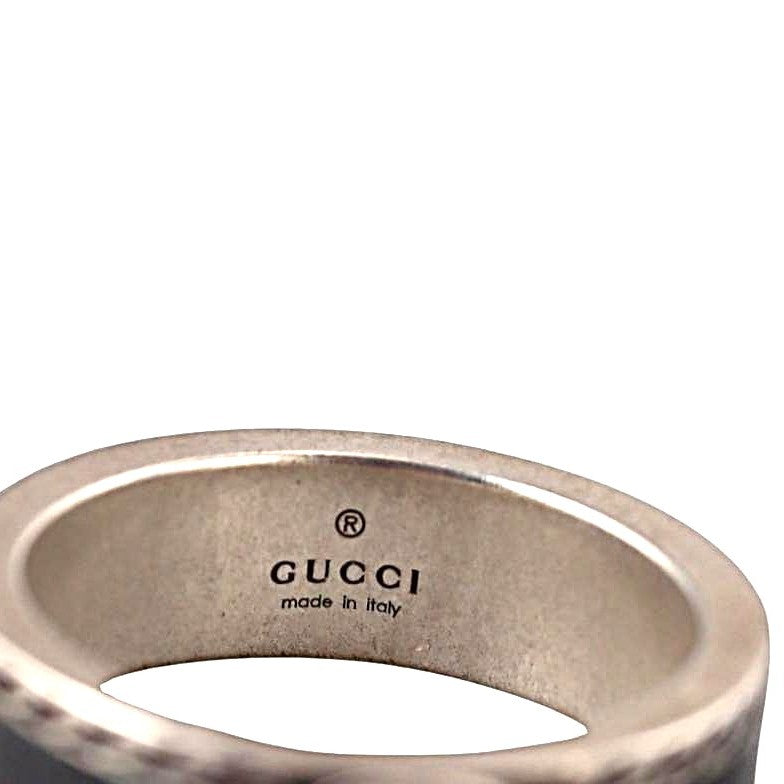 Gucci GG Interlocking Sterling Silver Black Enamel 6mm Band Ring
