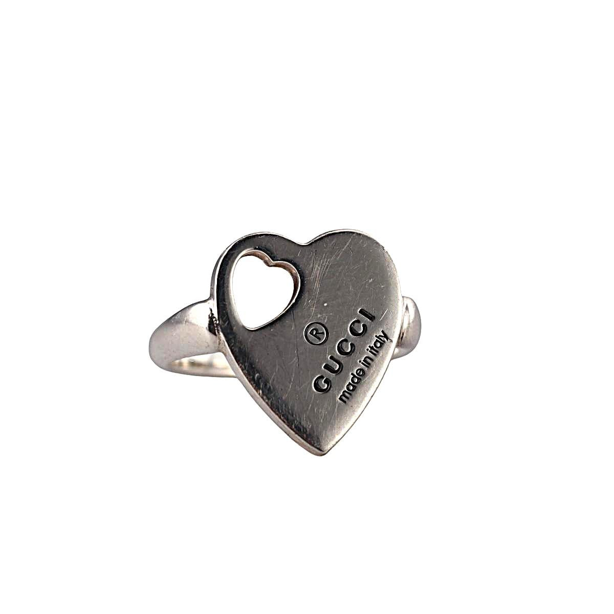 Gucci Trademark Heart Motif Sterling Silver Ring