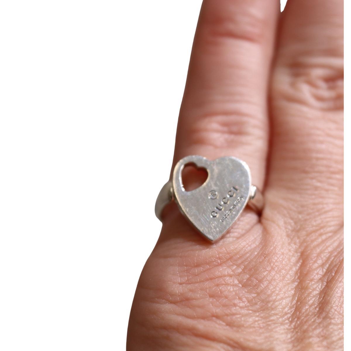 Gucci Trademark Heart Motif Sterling Silver Ring