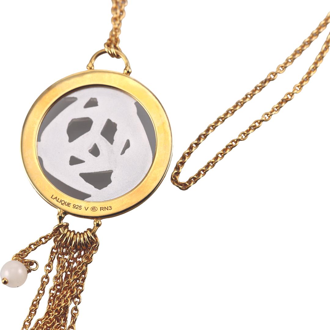 Lalique Hirondelles 3 Swallows Crystal Vermeil Silver Tassel Necklace 10667700