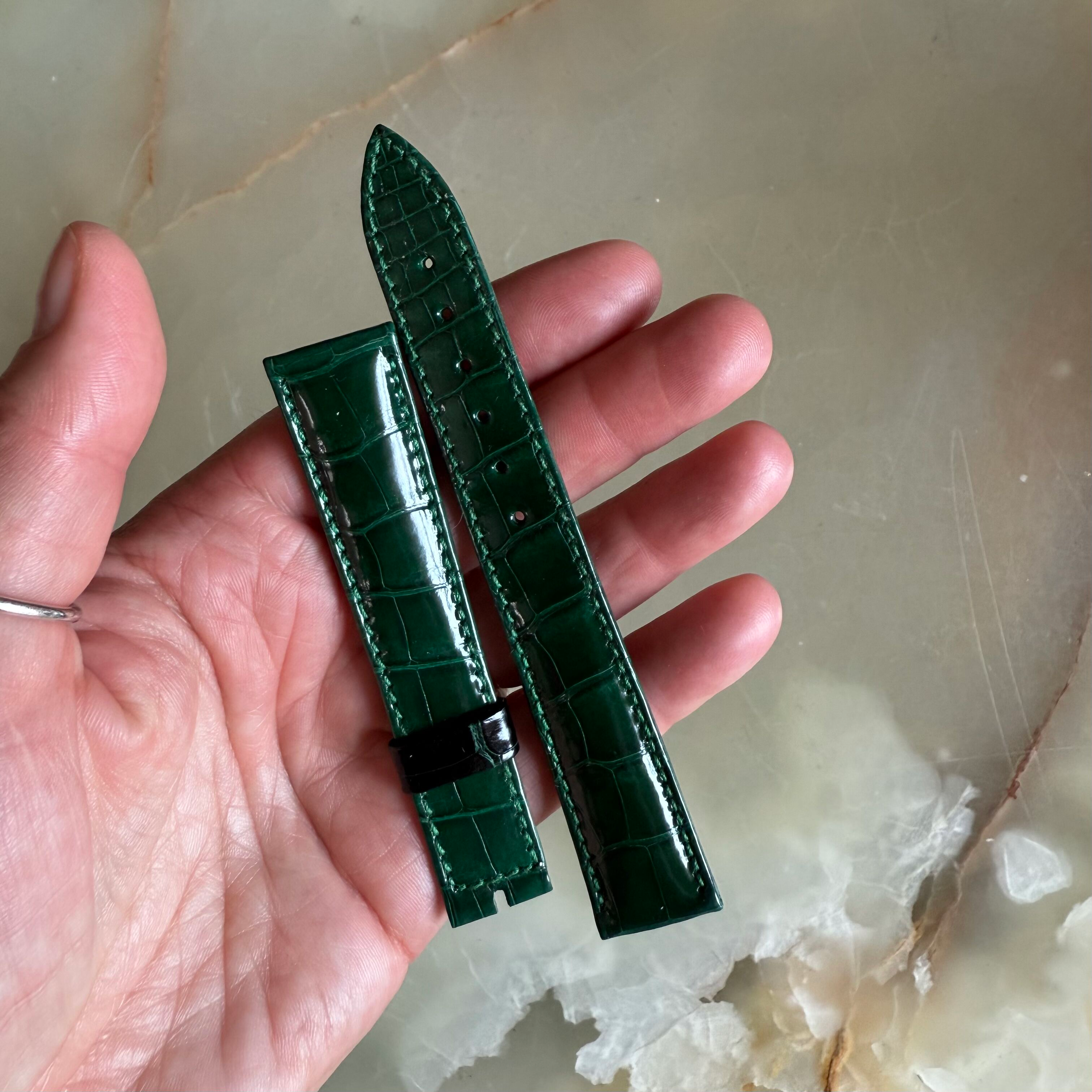 Authentic Breguet Green Crocodile Watch Strap Band 19mm Padded & Stitched