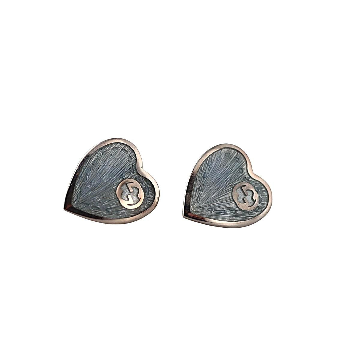 Gucci Interlocking G Blue Enamel Sterling Silver Stud Earrings