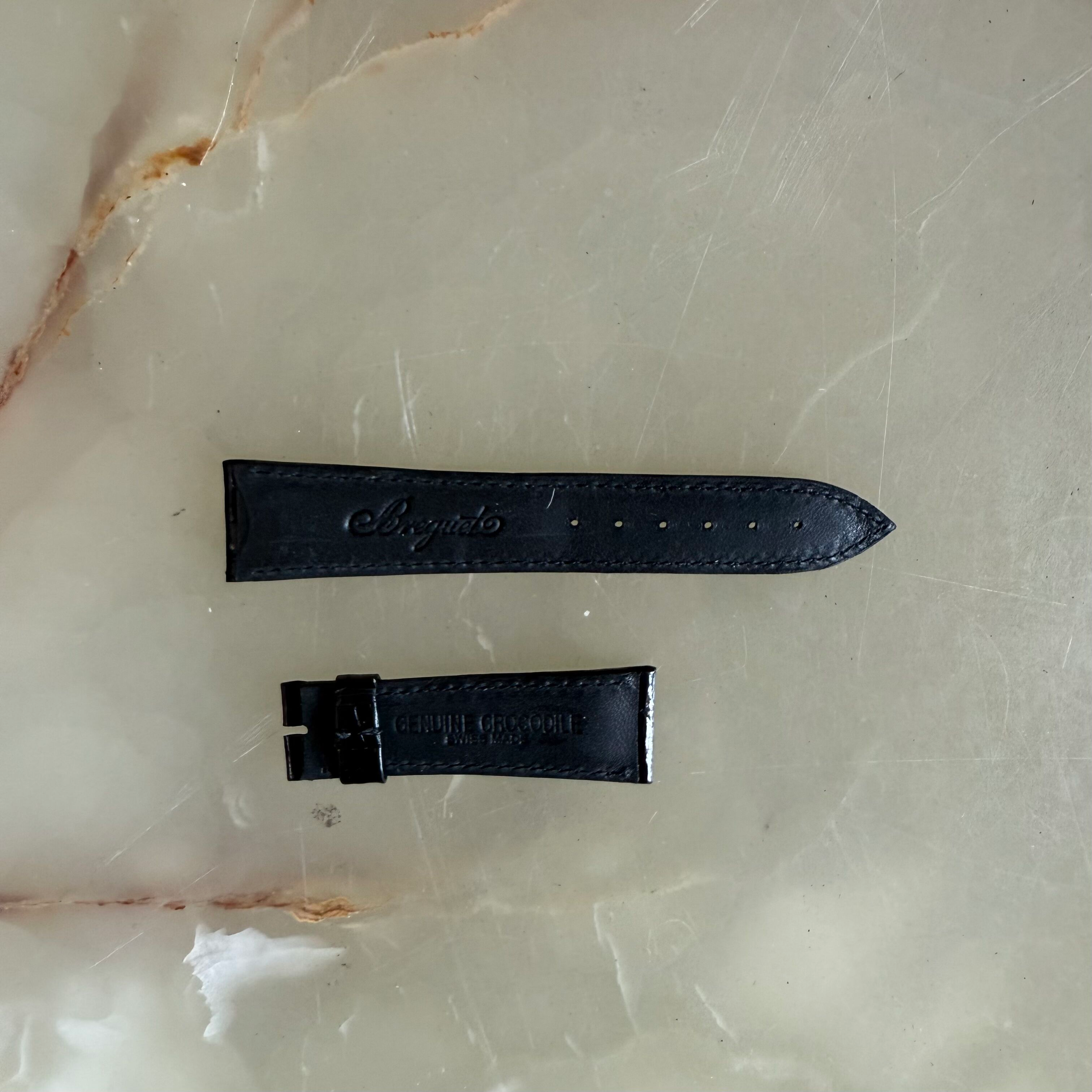Authentic Breguet Black Crocodile Watch Strap Band 19mm Padded & Stitched