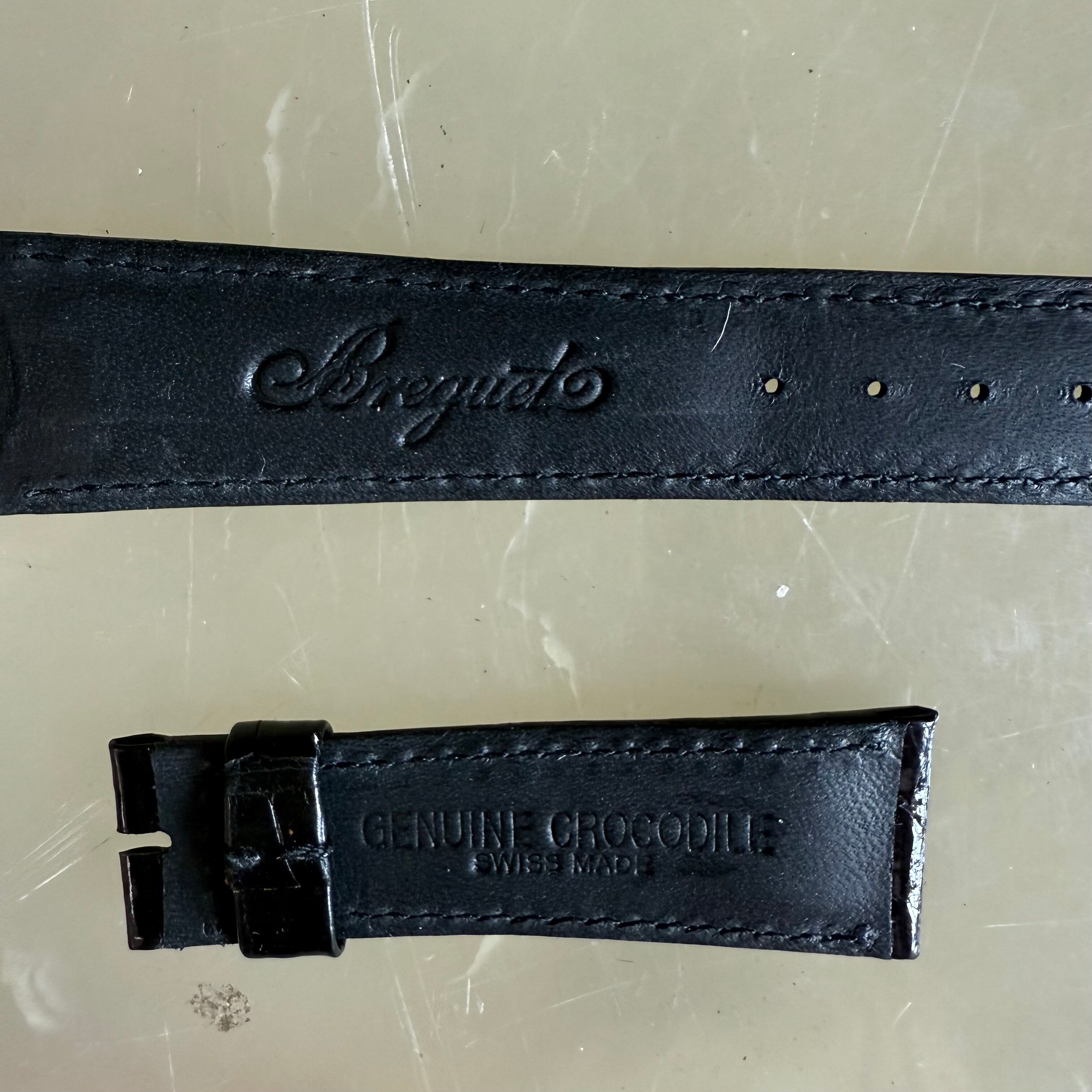 Authentic Breguet Black Crocodile Watch Strap Band 19mm Padded & Stitched