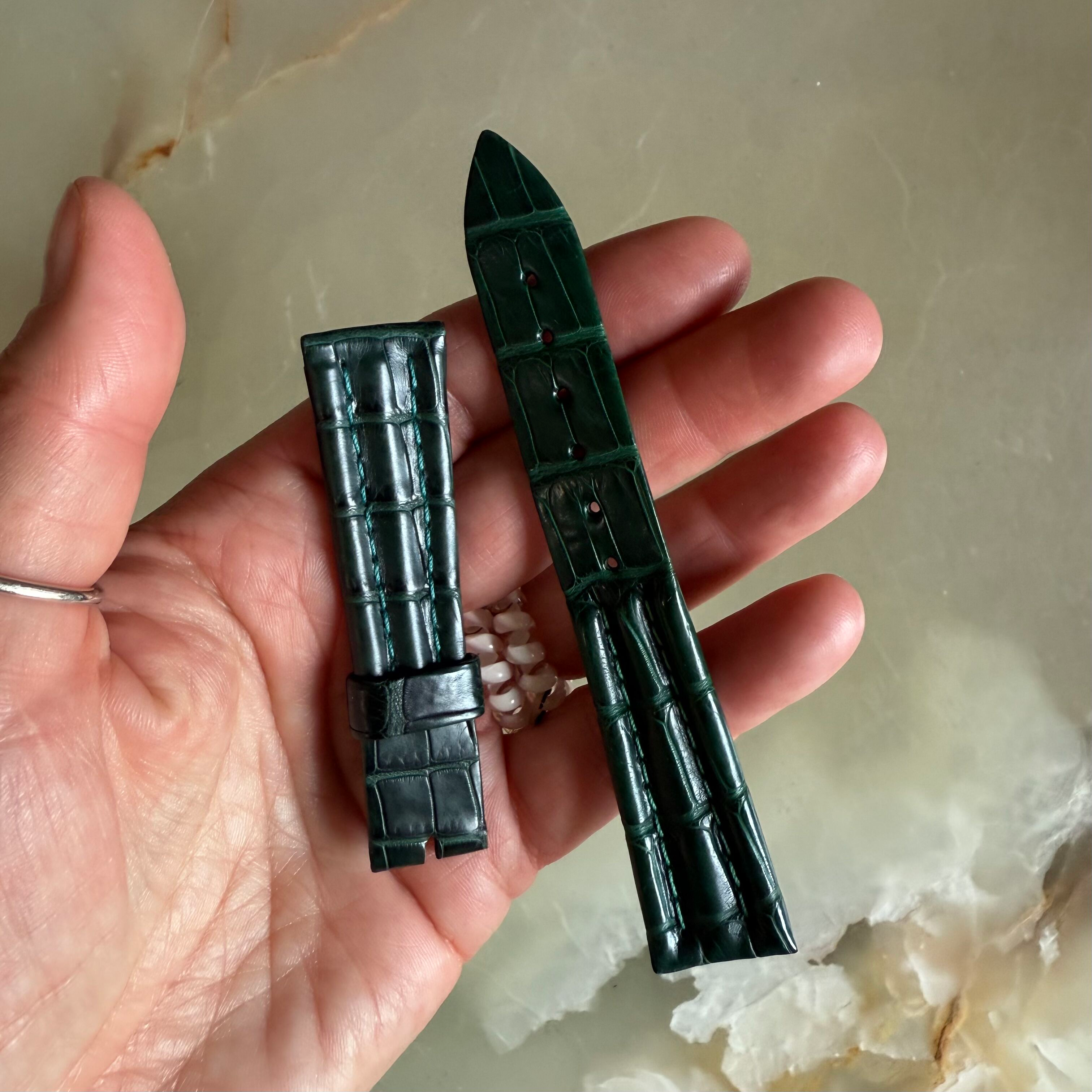 Authentic Breguet Green Crocodile Watch Strap Band 19mm Padded & Stitched