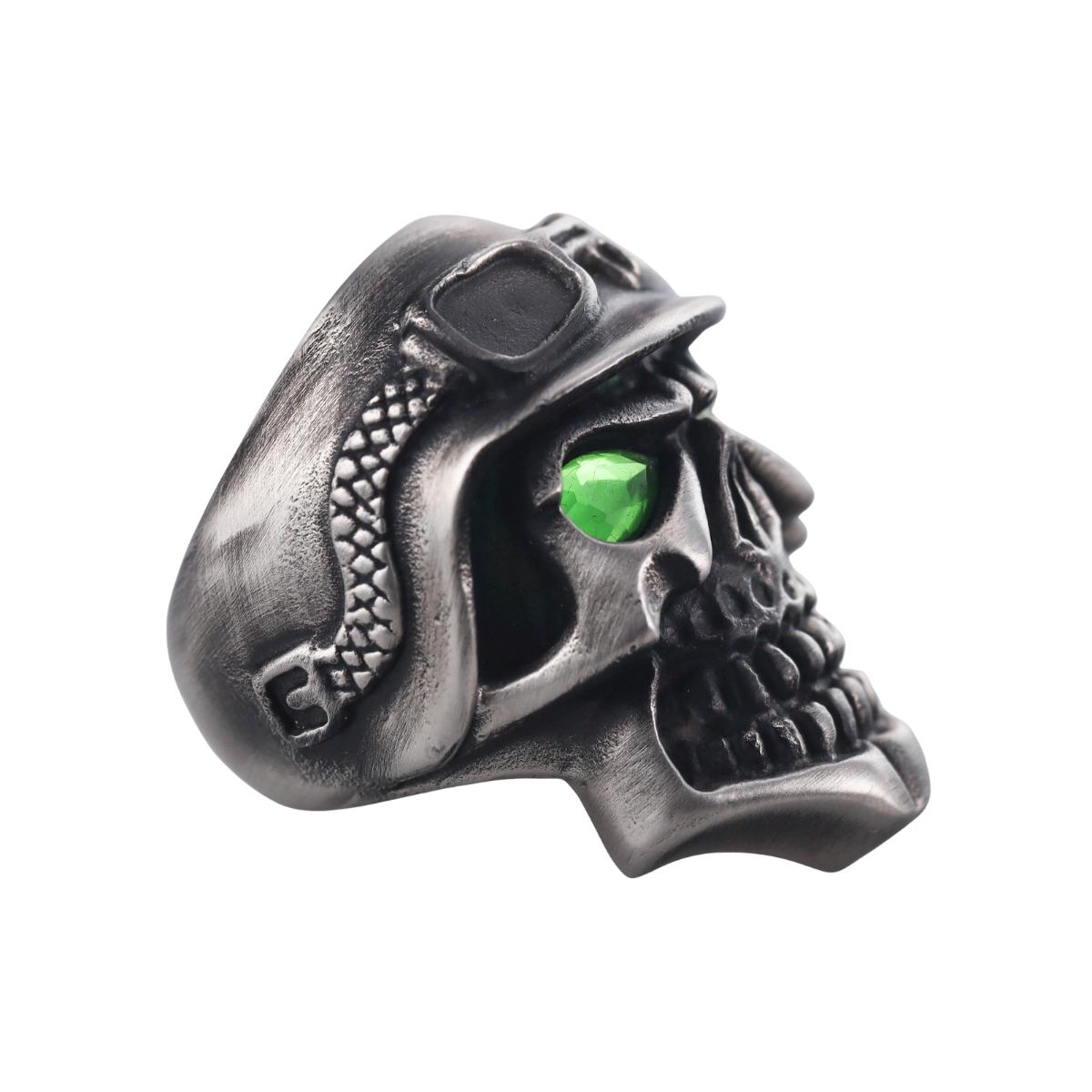 Skull Bomberg Skully Rider Stainless Steel Green Crystal Ring