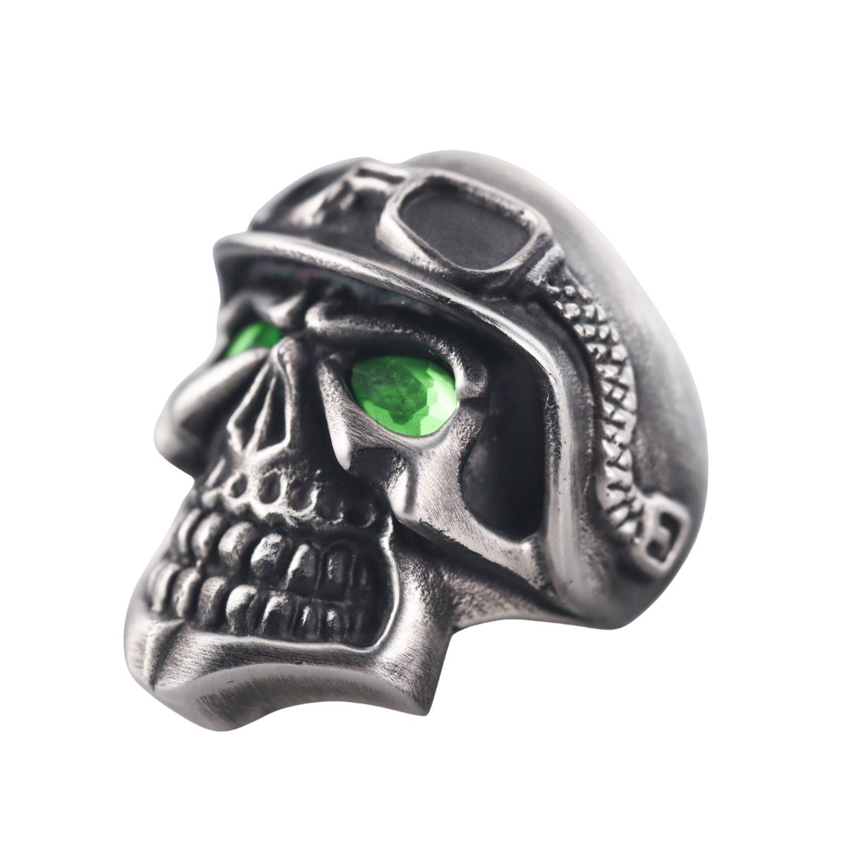 Skull Bomberg Skully Rider Stainless Steel Green Crystal Ring
