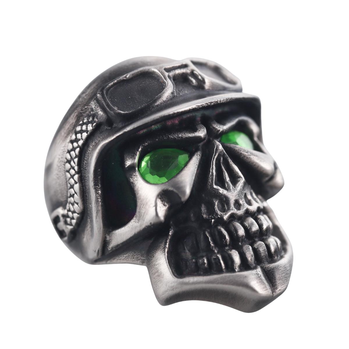 Skull Bomberg Skully Rider Stainless Steel Green Crystal Ring