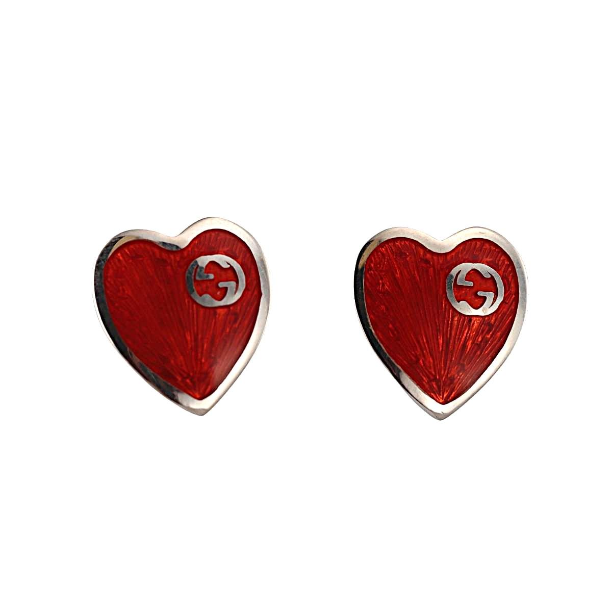 Gucci Interlocking G Red Enamel Heart Earrings