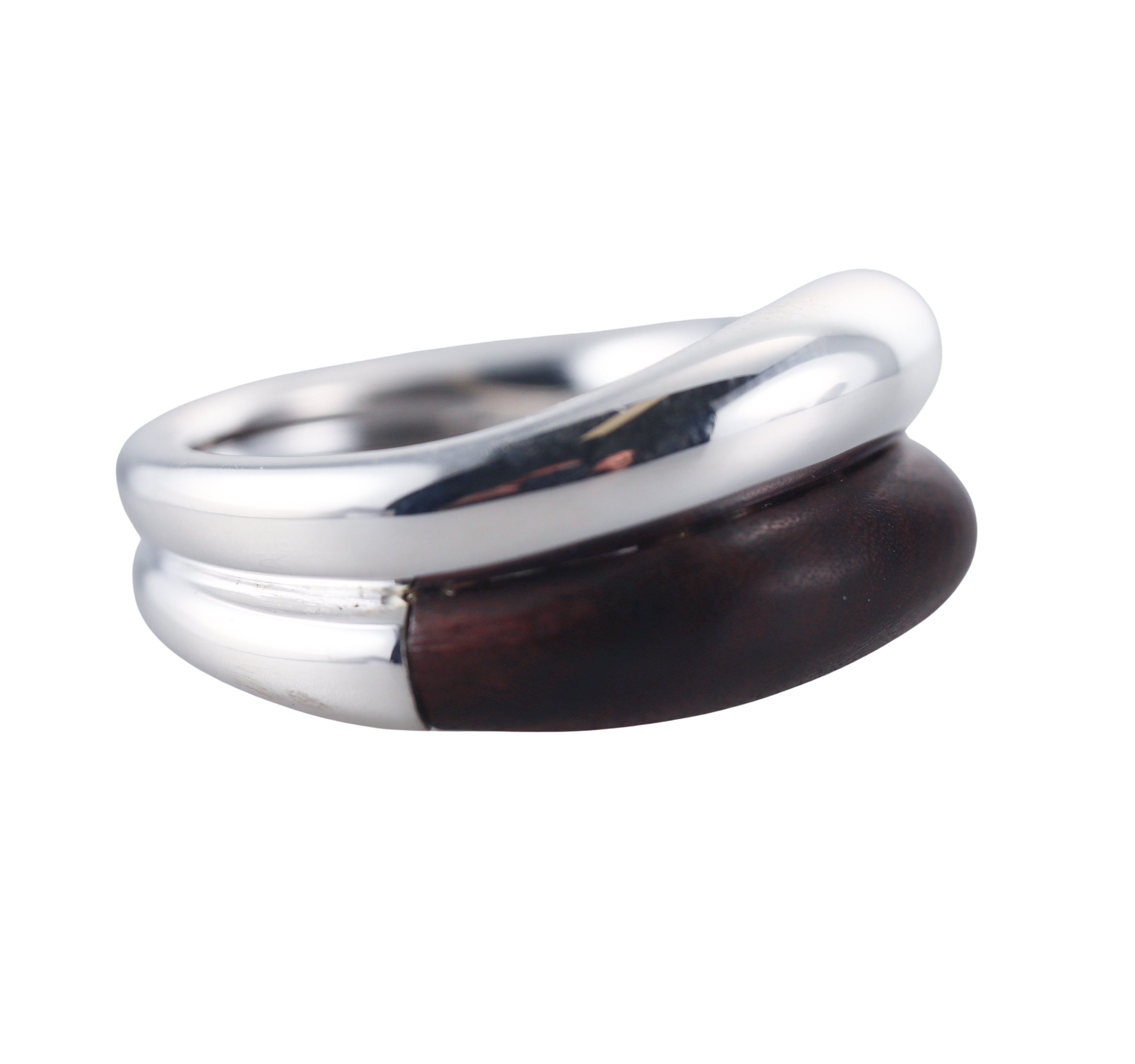 Idole De Christofle Sterling Silver & Rosewood Ring 6706053