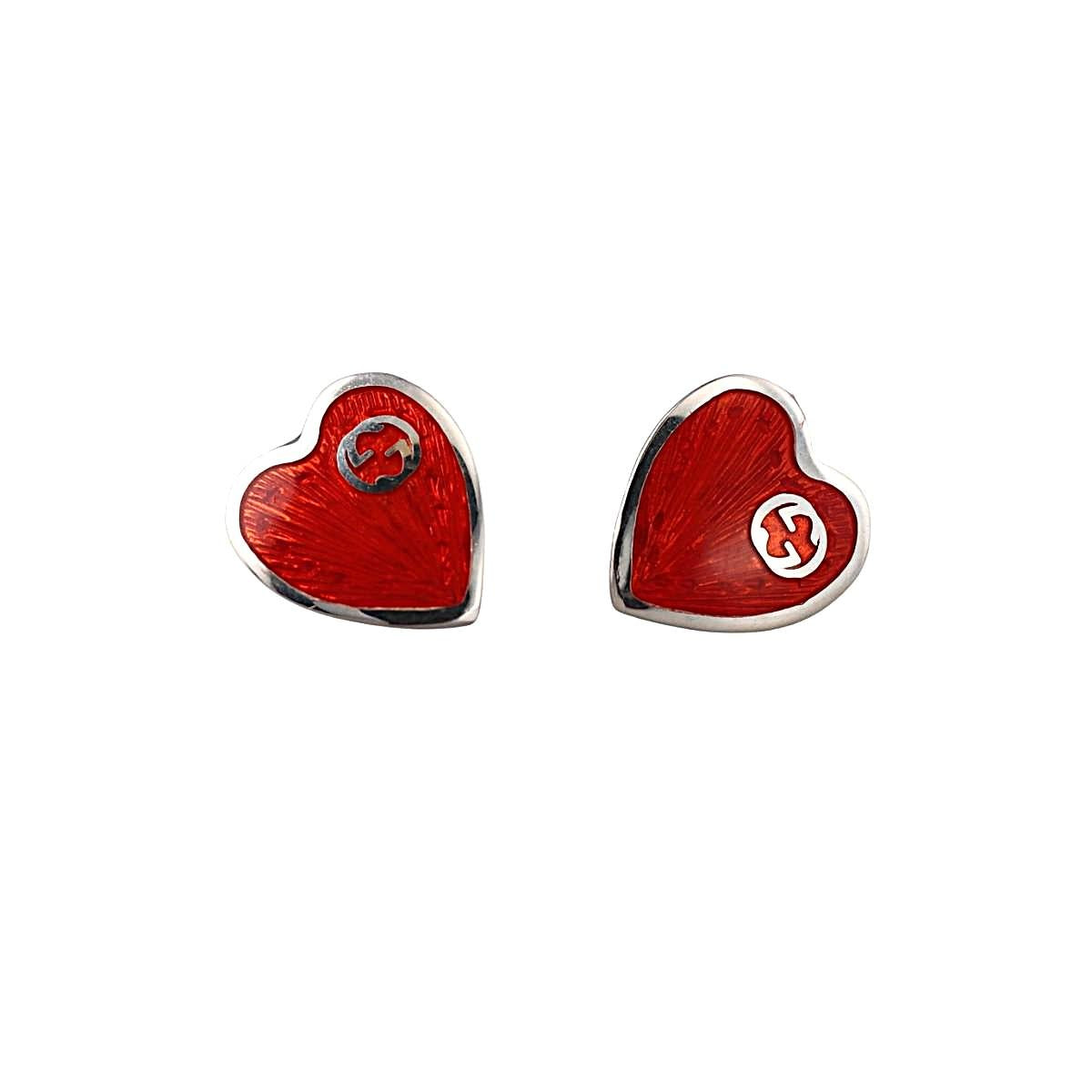 Gucci Interlocking G Red Enamel Heart Earrings