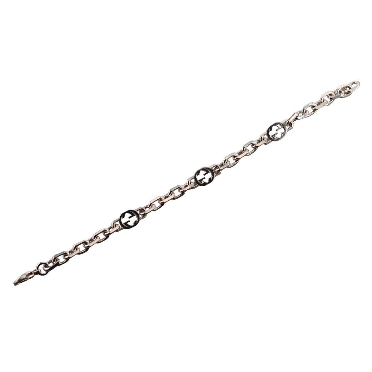 Gucci Interlocking G Motif Sterling Silver Chain Bracelet Size 20