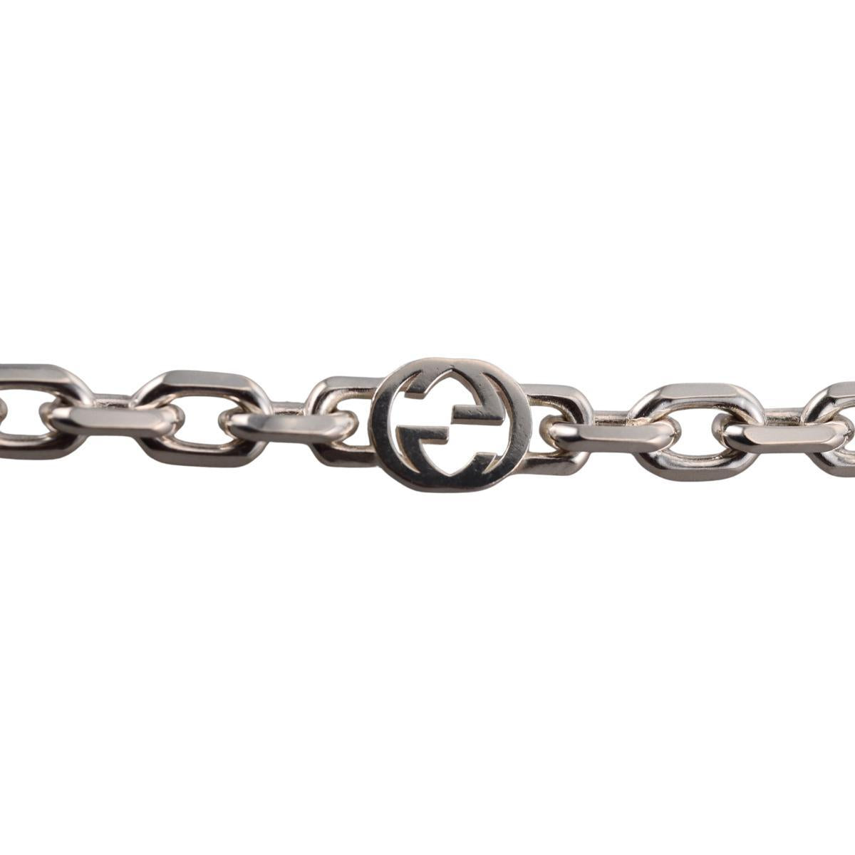 Gucci Interlocking G Motif Sterling Silver Chain Bracelet Size 20