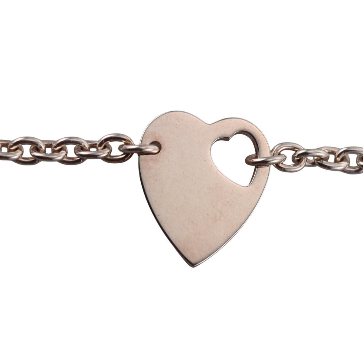 Gucci Trademark Heart Charm Sterling Silver Chain Bracelet