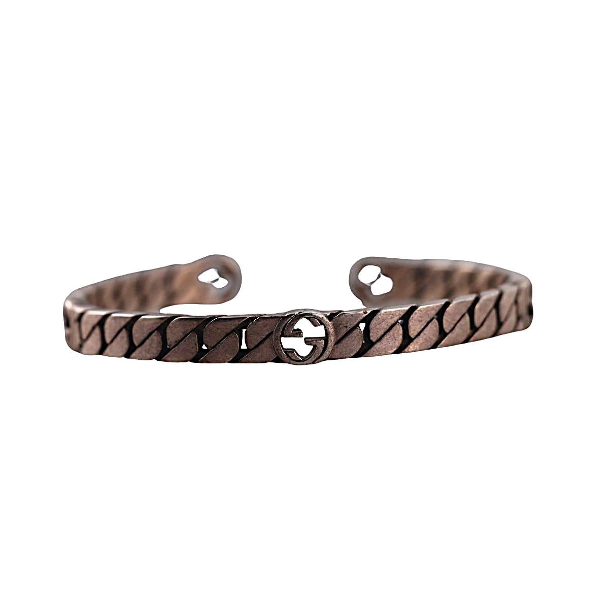 Gucci Interlocking G Cuff Sterling Silver Bracelet Size 18