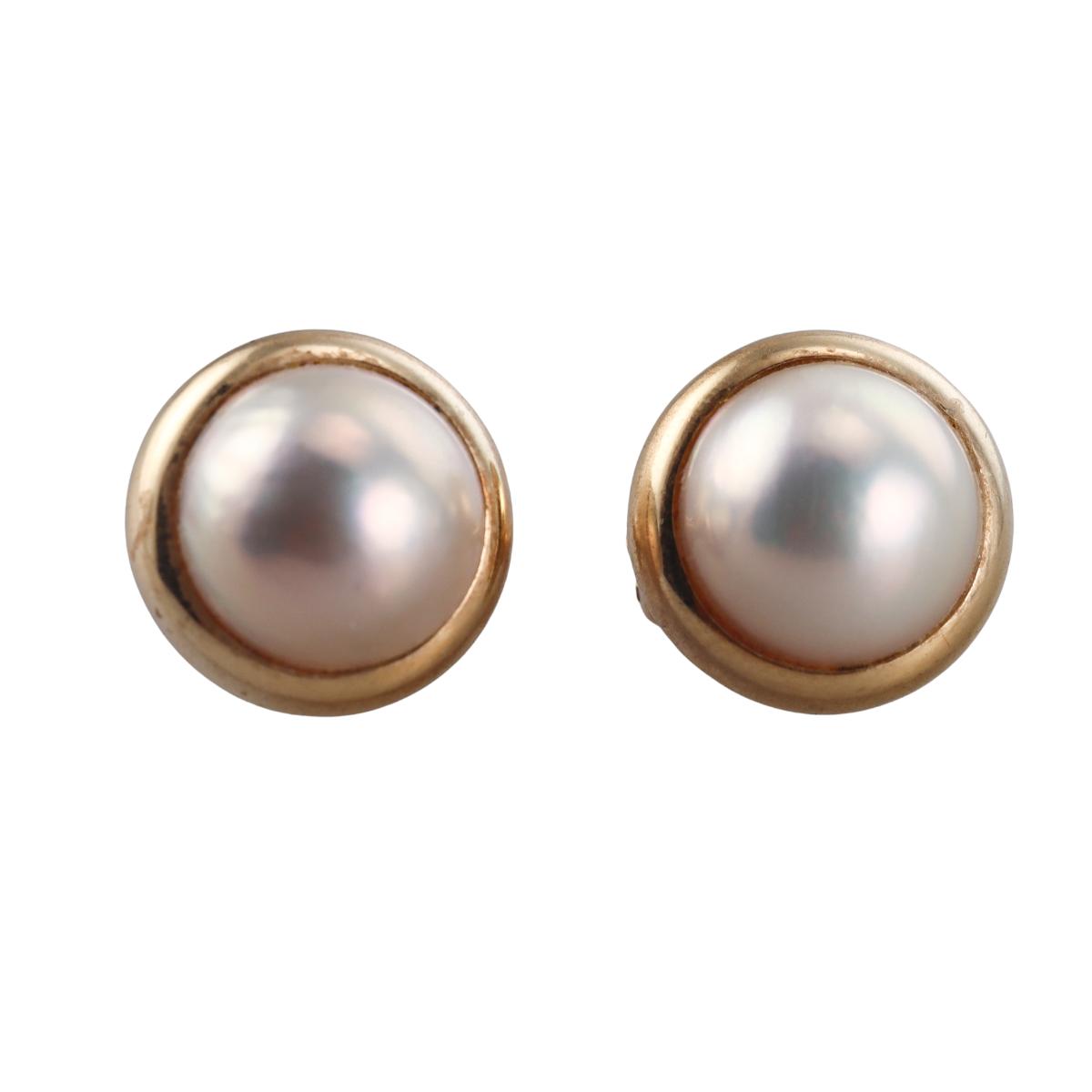 Vintage Tiffany & Co 14K Gold Mabe Pearl Earrings