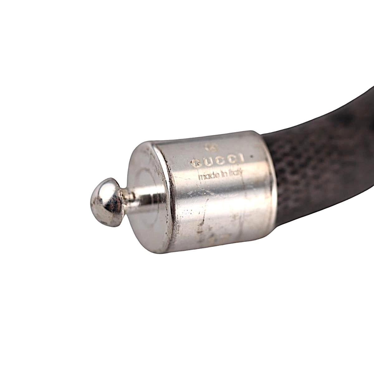 Gucci Trademark Sterling Silver Grey Canvas Bracelet Size 17