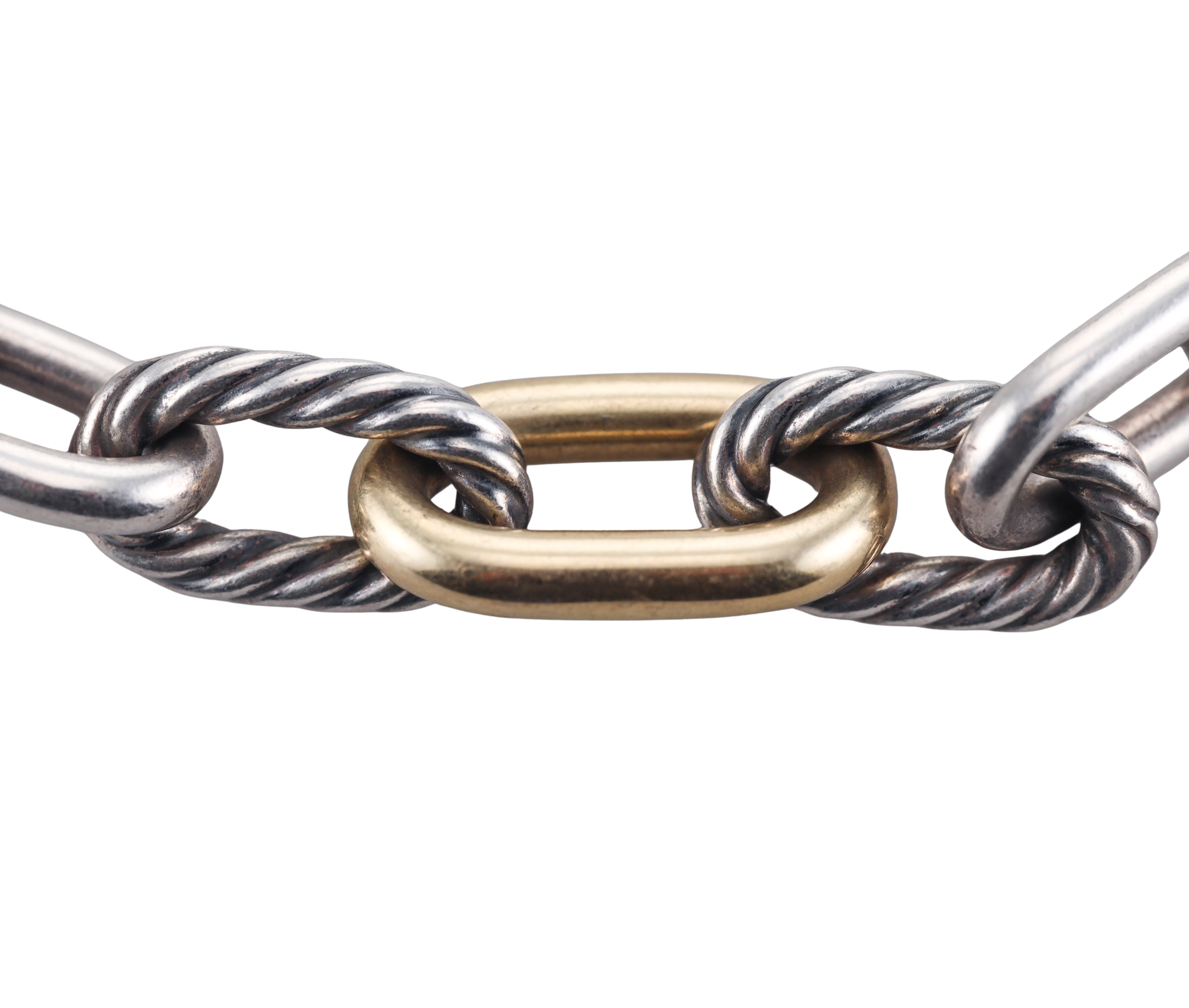 David Yurman Sterling 18k Bonded Gold Cable Oval Link Necklace