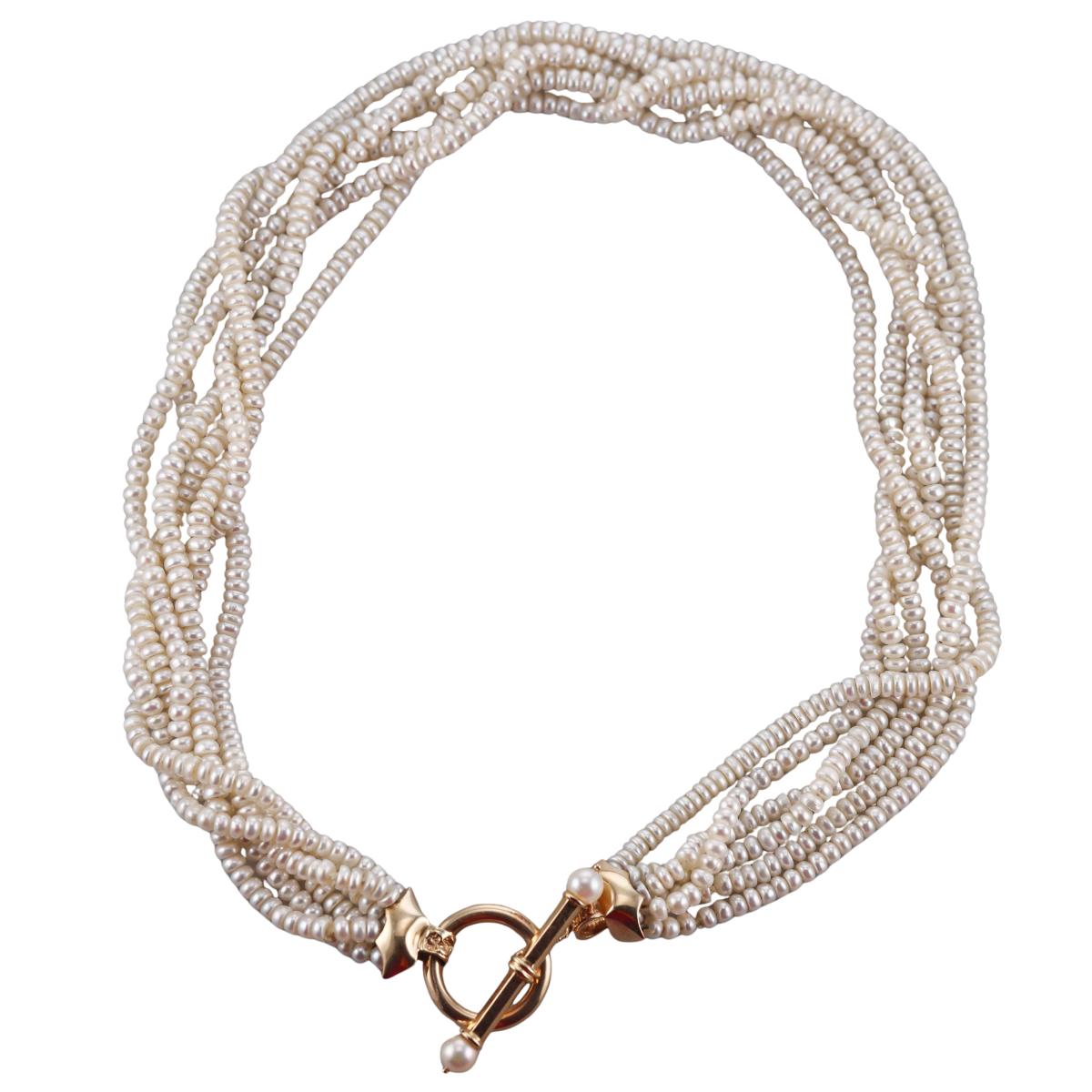 14k Gold Pearl Torsade Toggle Necklace