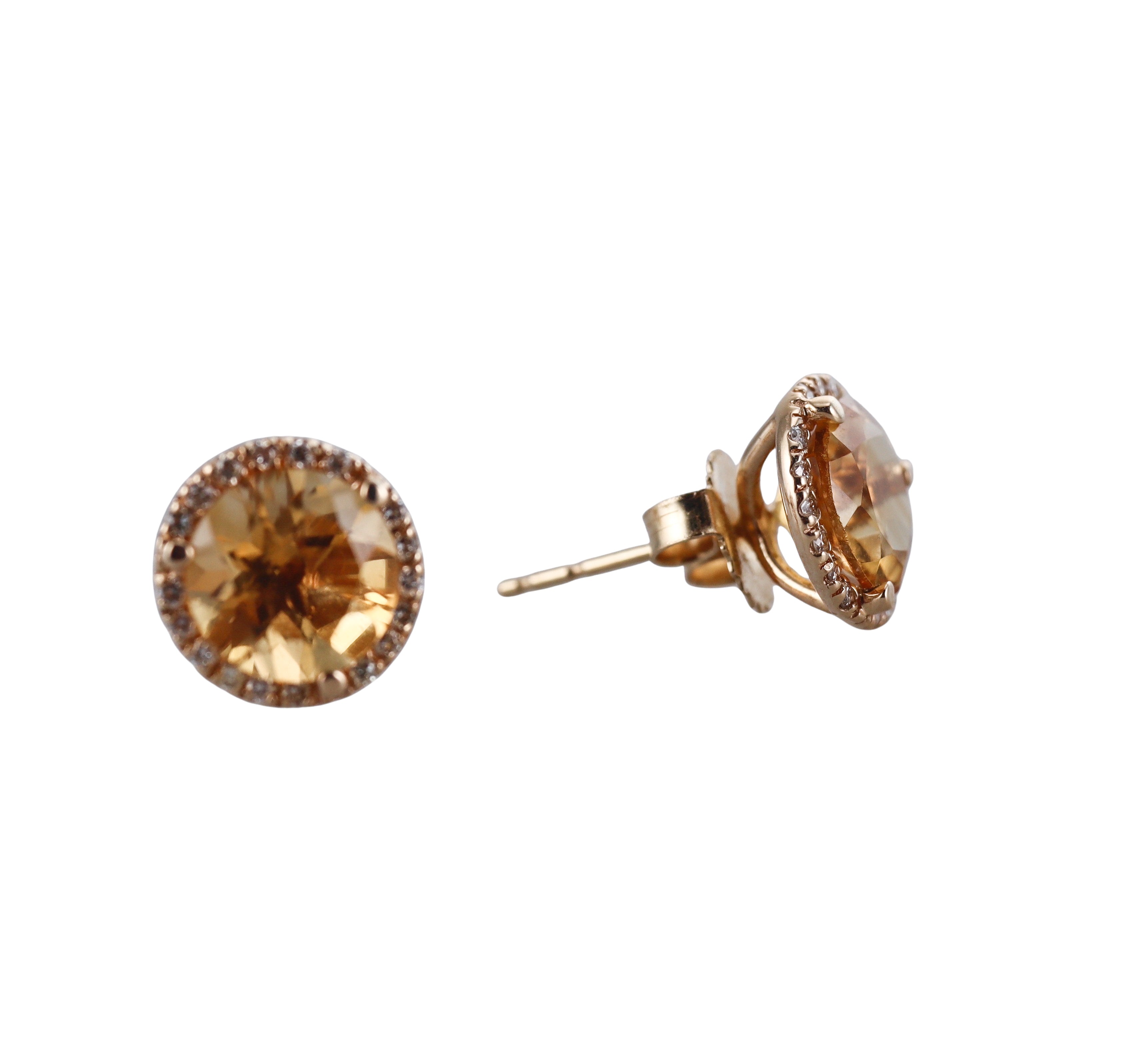14k Citrine Diamond Stud Earrings