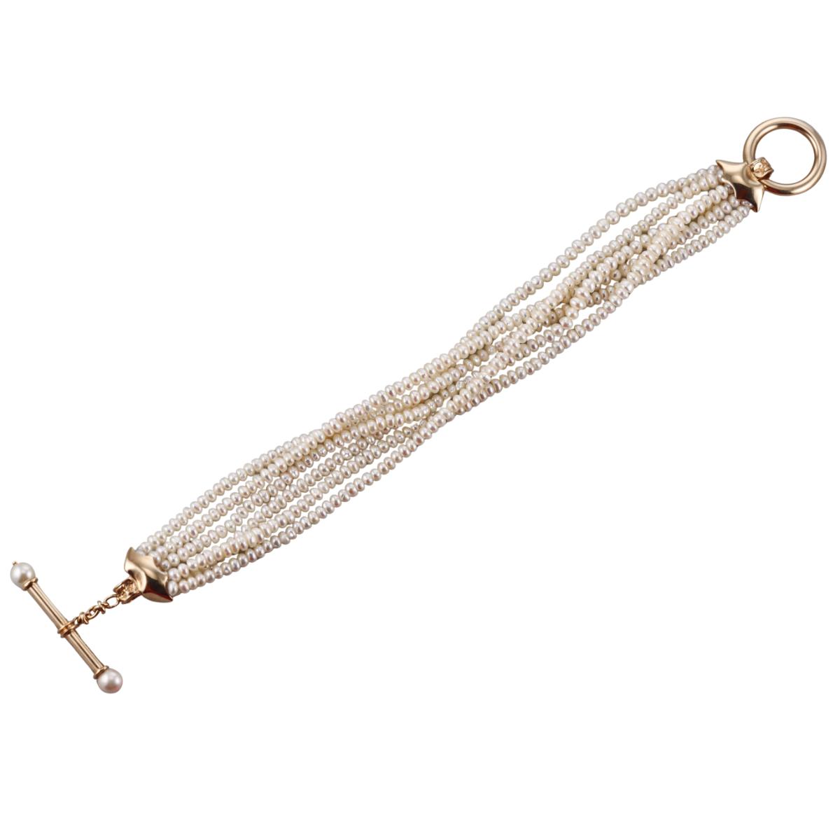 14k Gold Pearl Multi Strand Toggle Bracelet
