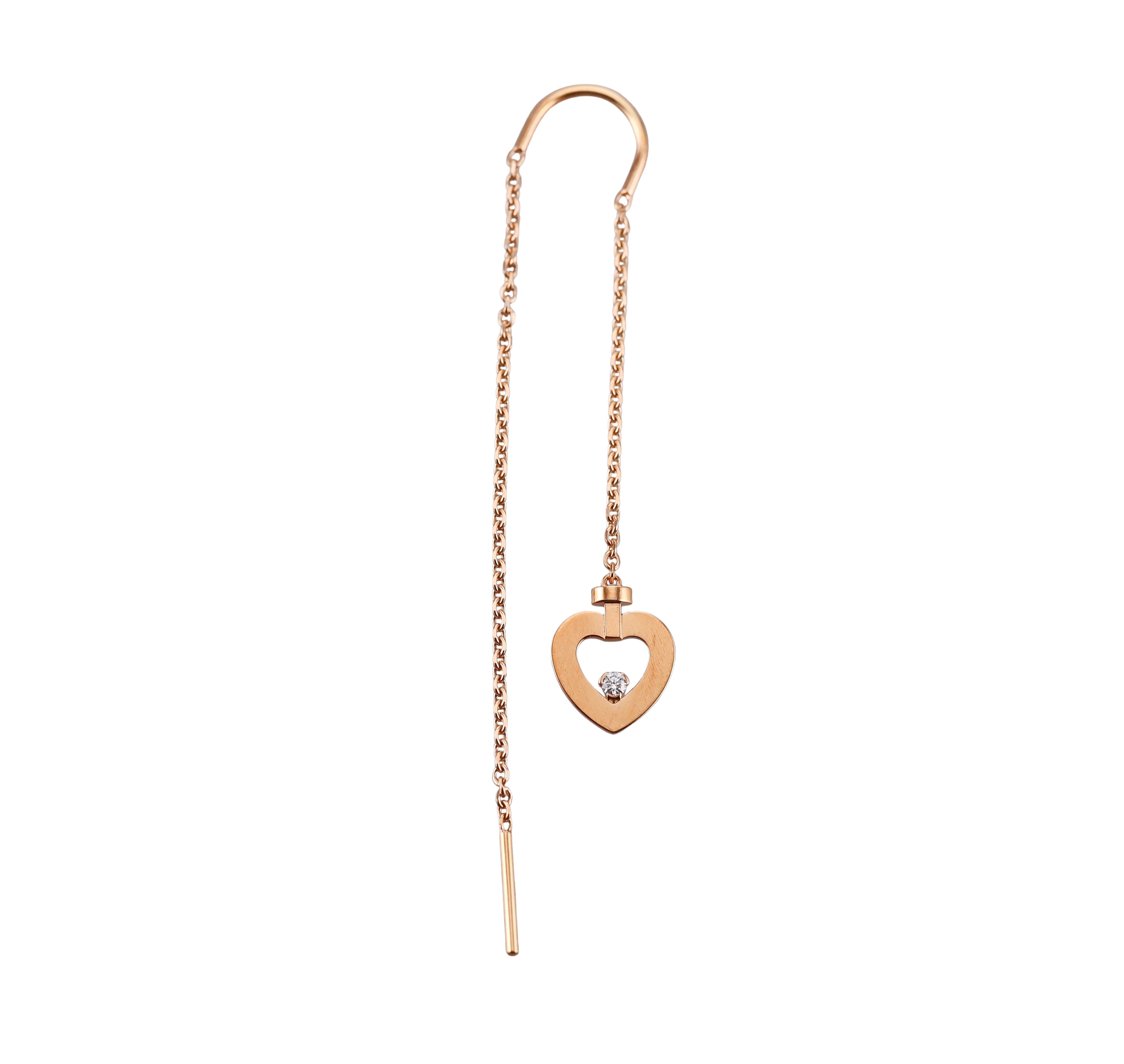 Fred Pretty Woman 18k Rose Gold Diamond Heart Chain Single Earring