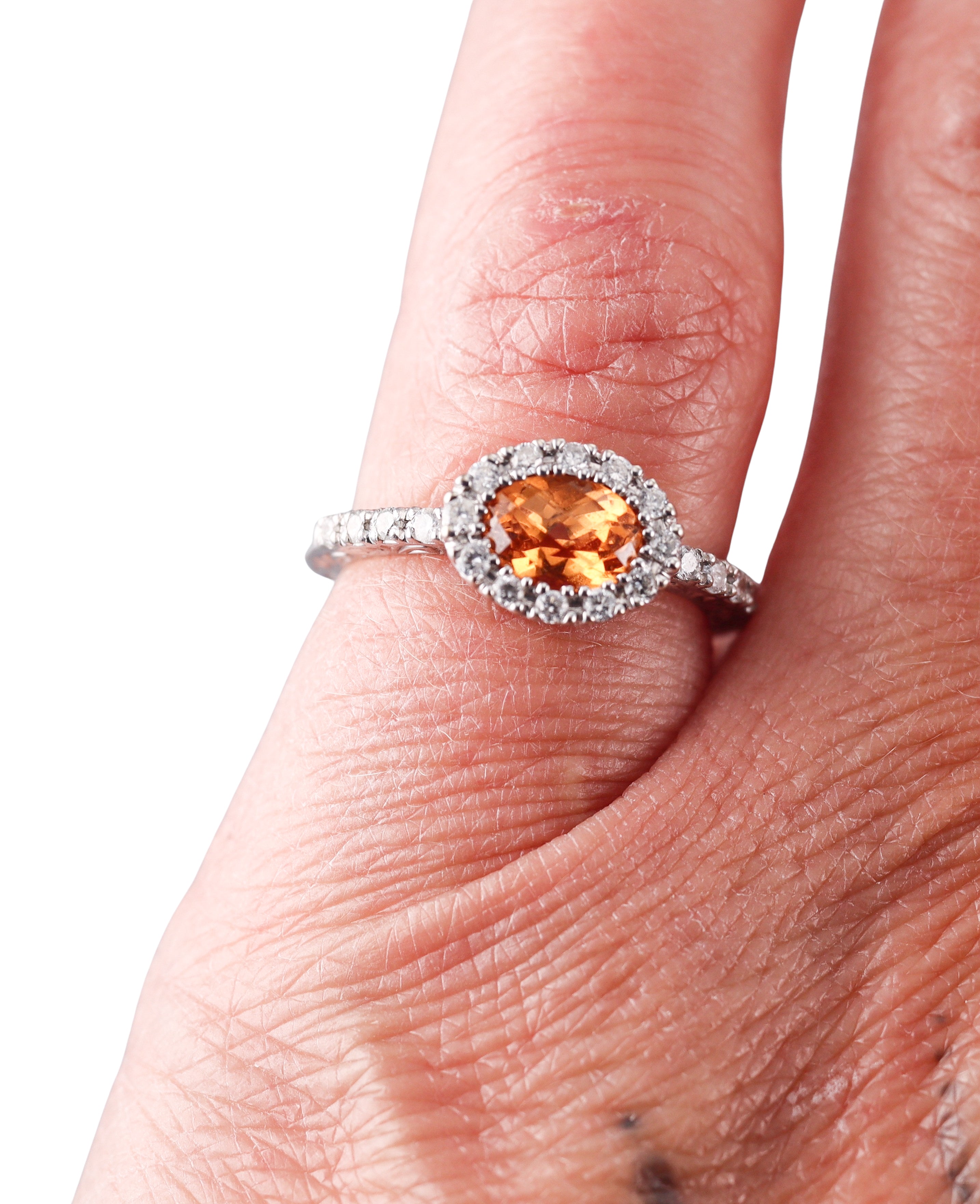18k Gold Orange Sapphire Diamond Ring