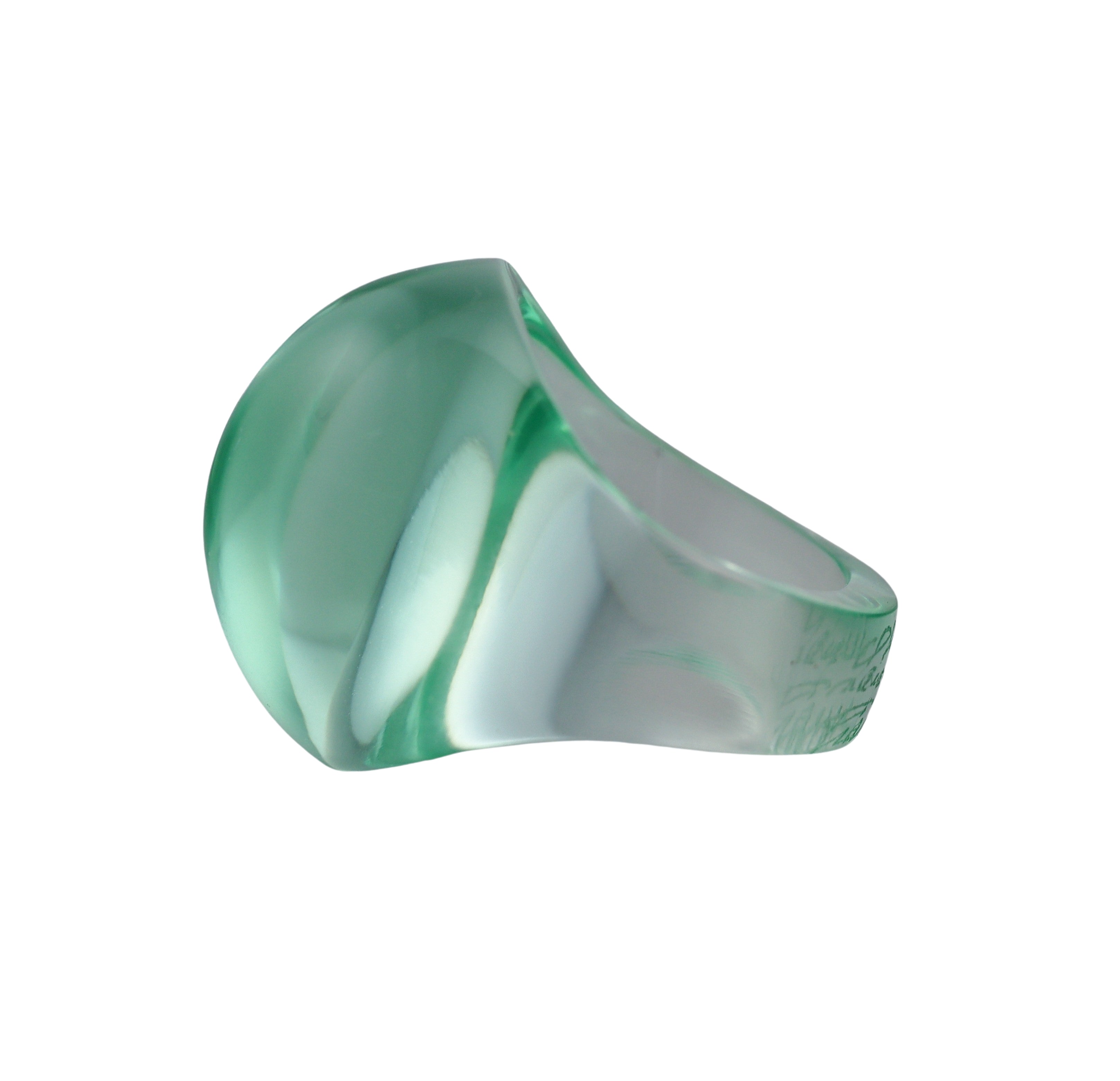 Lalique Cabochon Signet Light Green Crystal Ring 032700