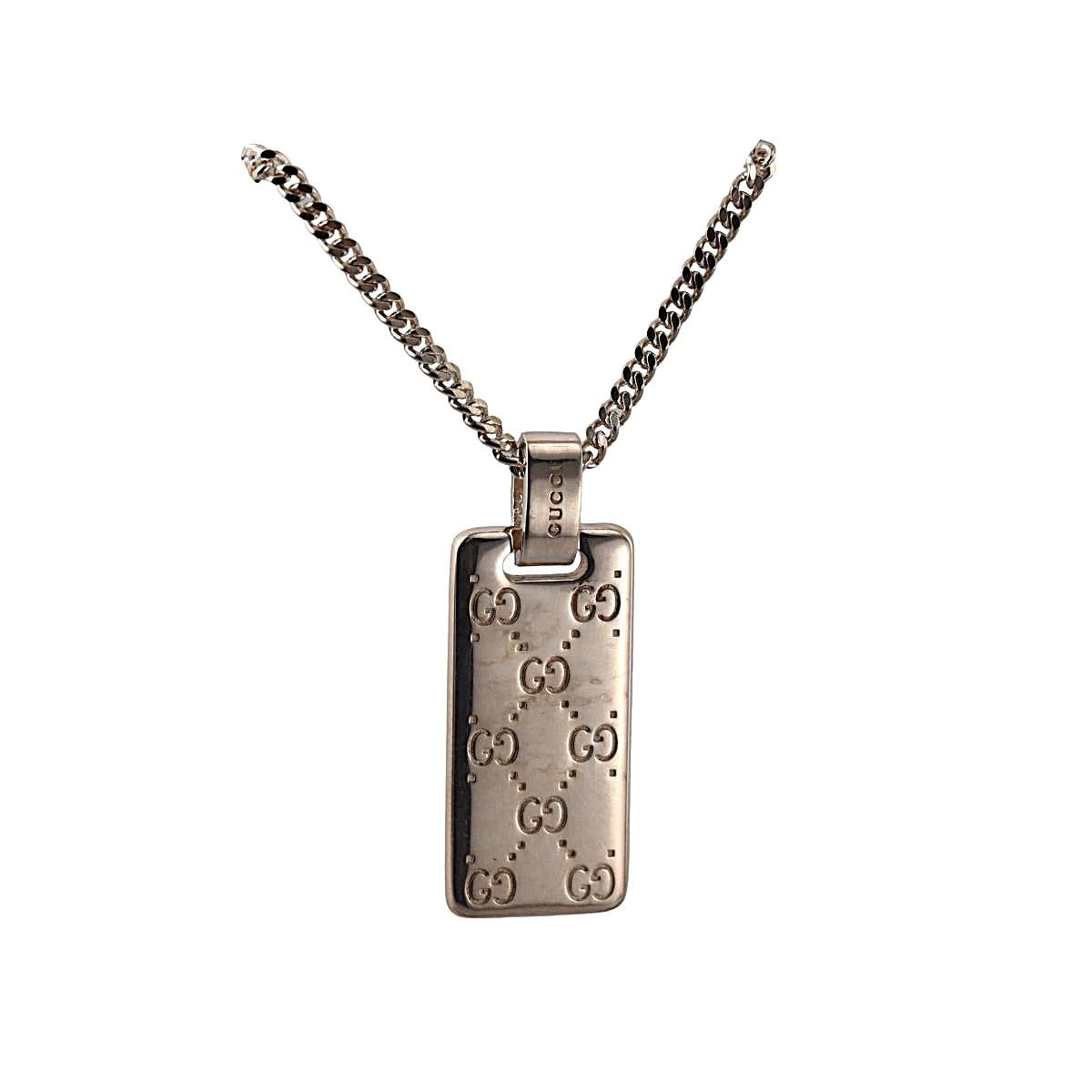 Gucci Signature Tag Sterling Silver Necklace