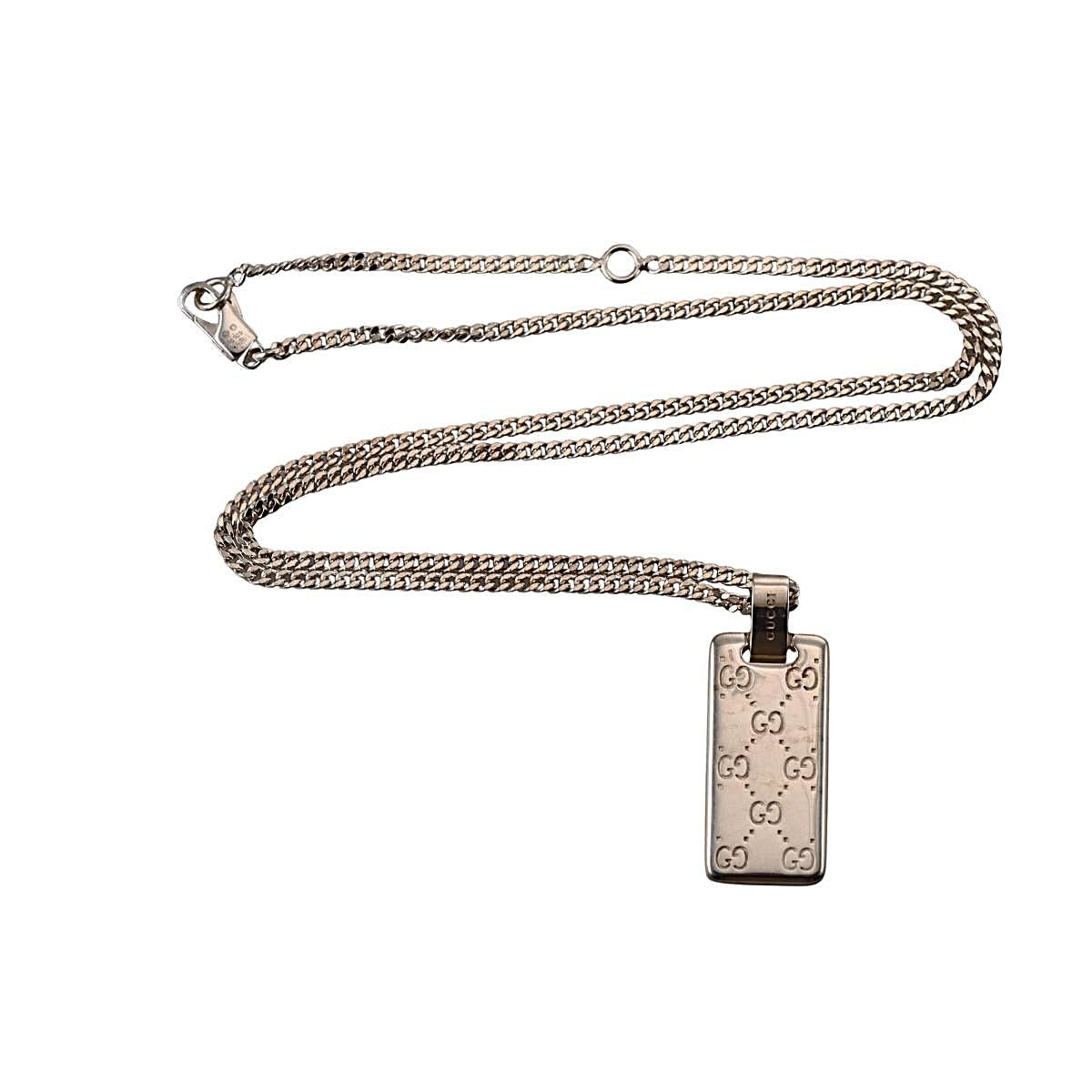 Gucci Signature Tag Sterling Silver Necklace