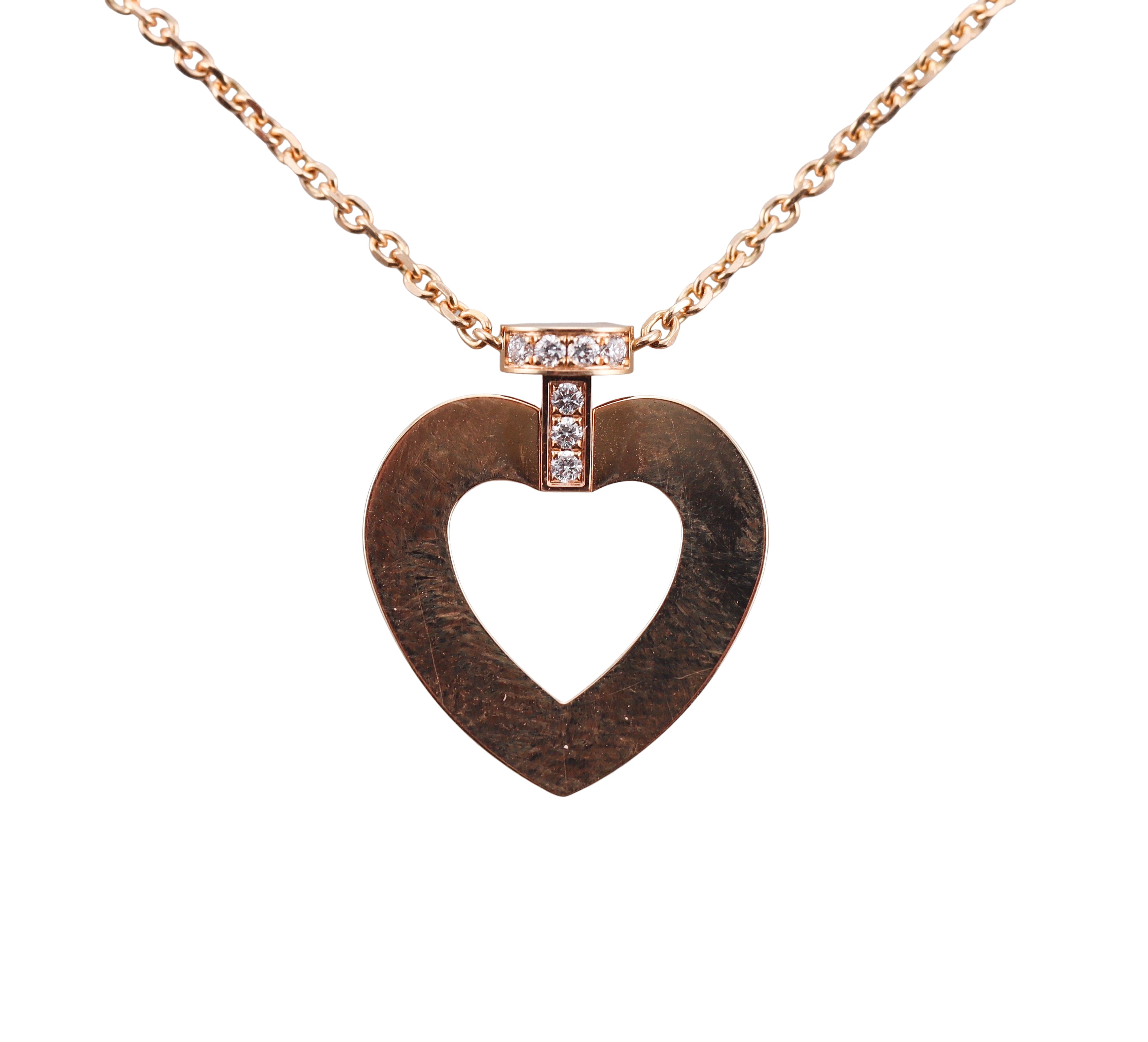Fred Pretty Woman 18k Rose Gold Diamond Heart Pendant Necklace Medium