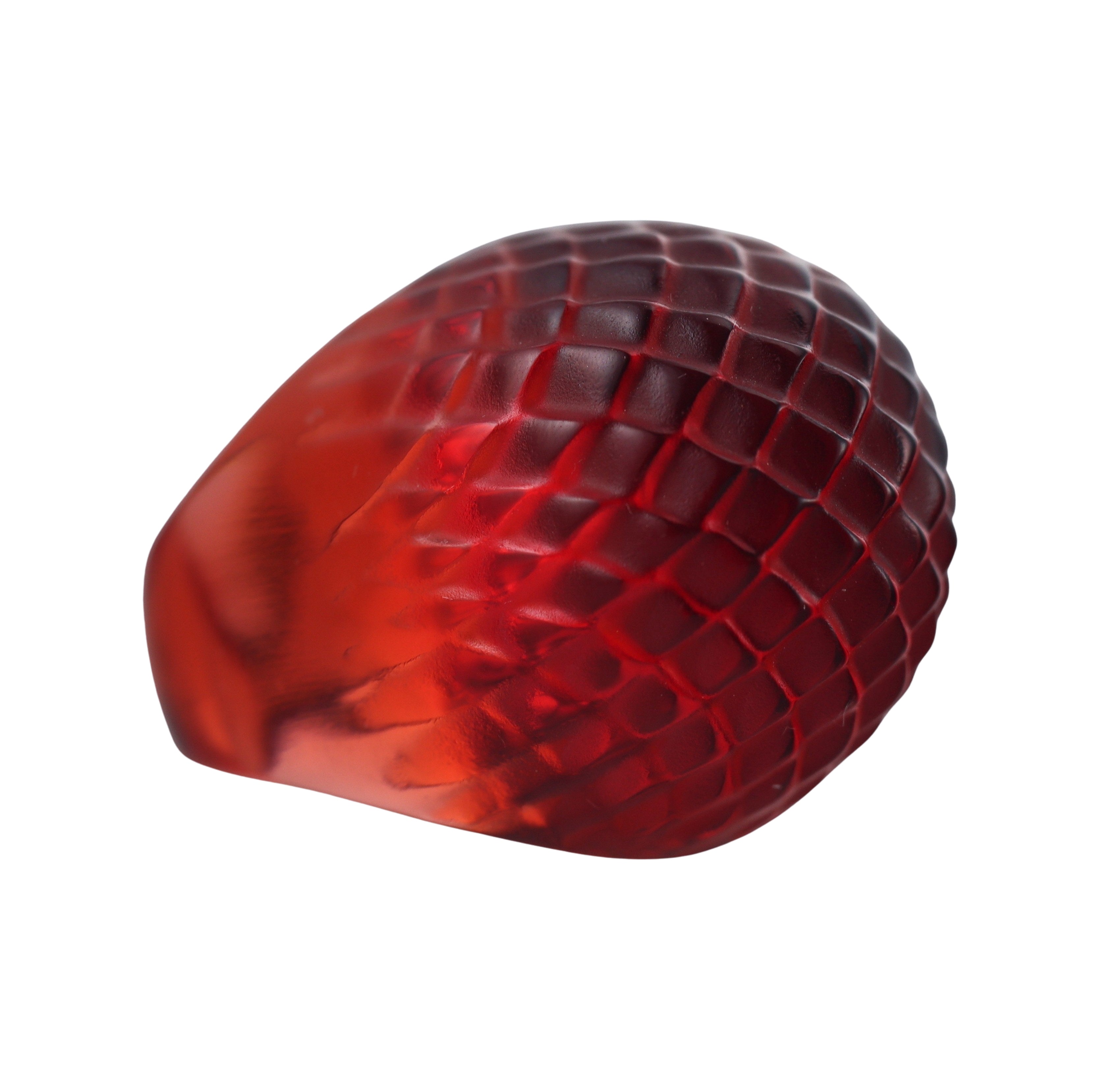 Lalique Red Carved Crystal Dome Ring 040525