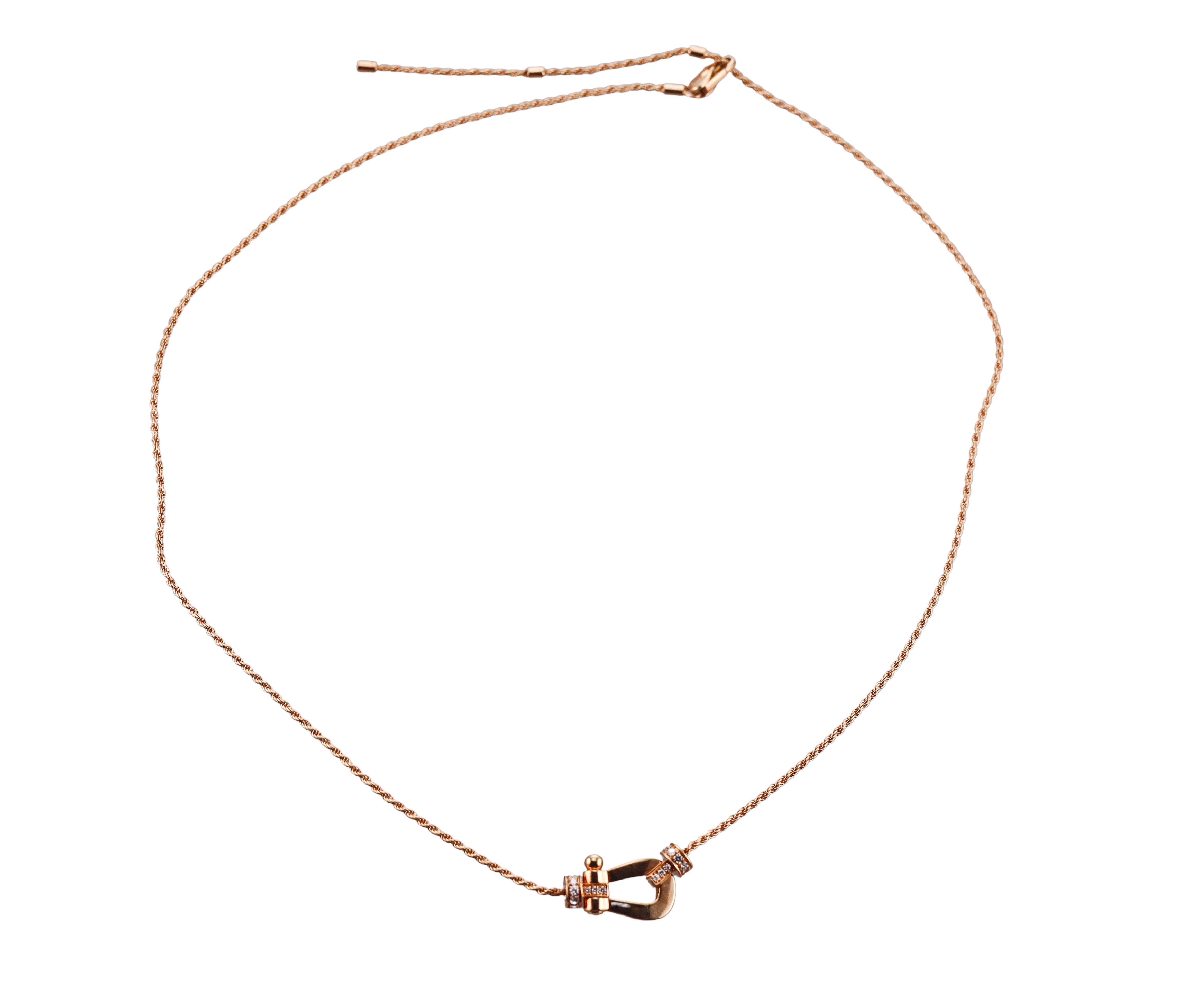 Fred Force 10 18k Rose Gold and Half Pave Diamond Necklace