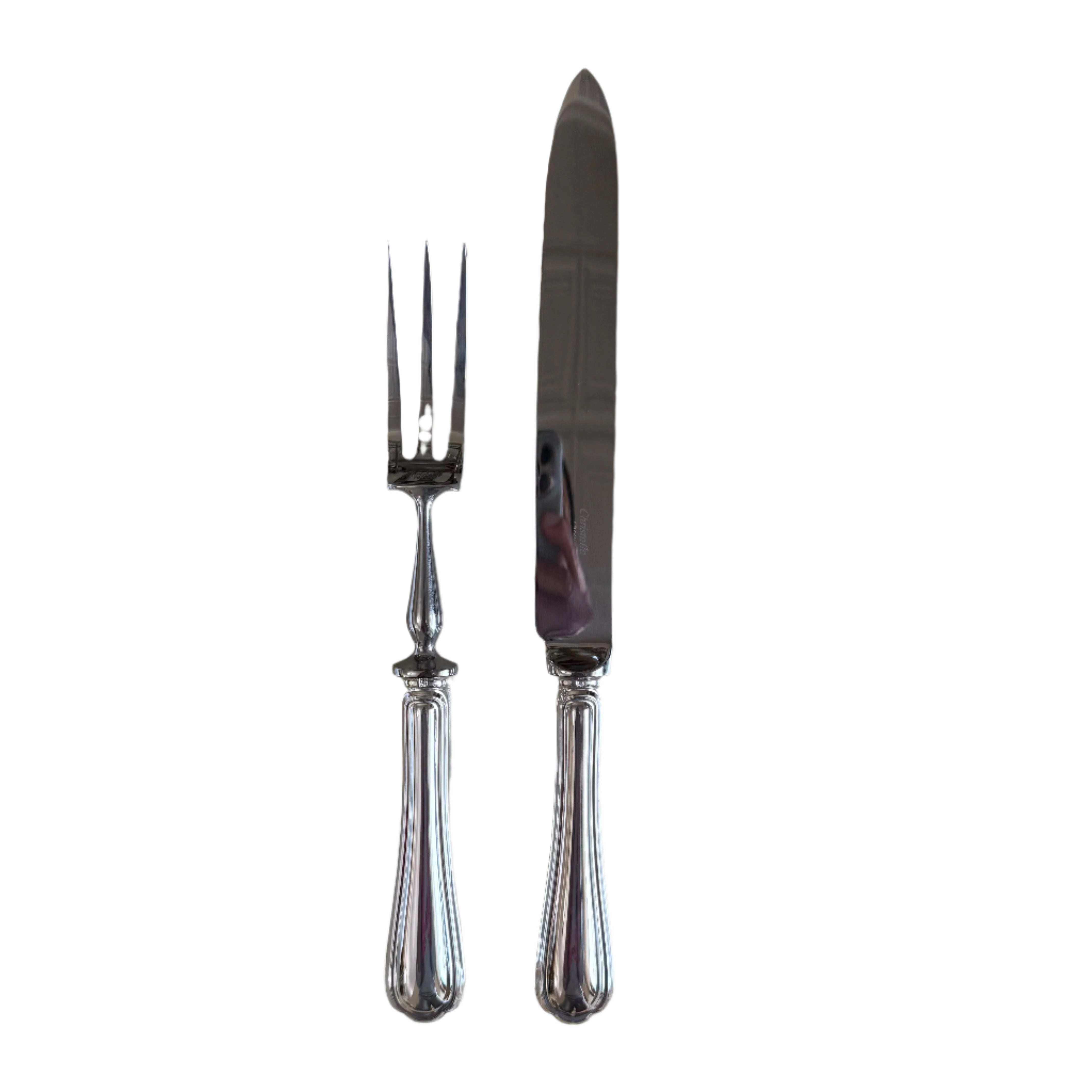 Christofle Spatours Silver Plated Carving Knife Fork Set 0012064-0012085