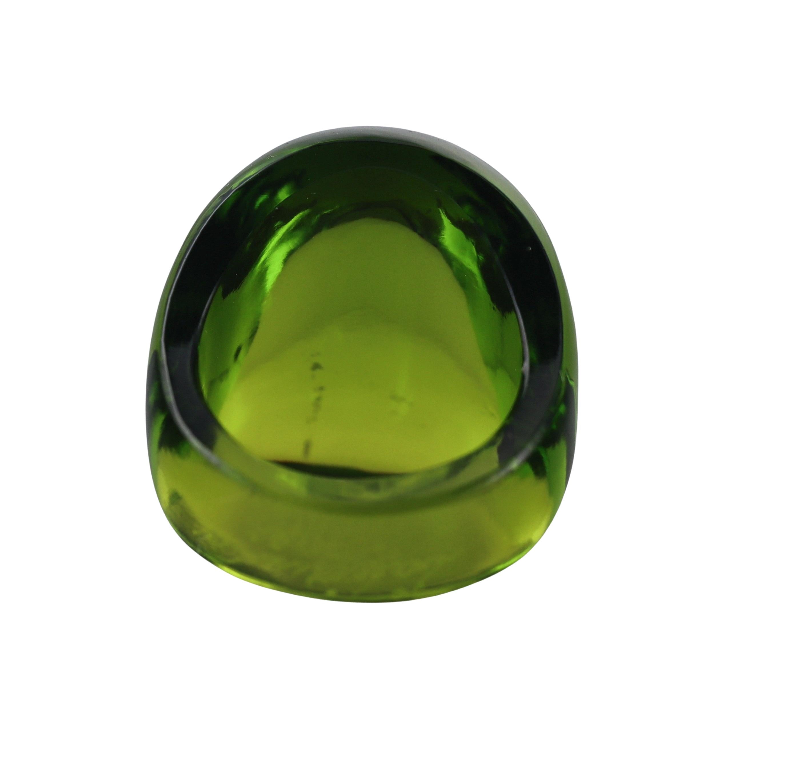 Lalique Cabochon Signet Green Crystal Ring 028157