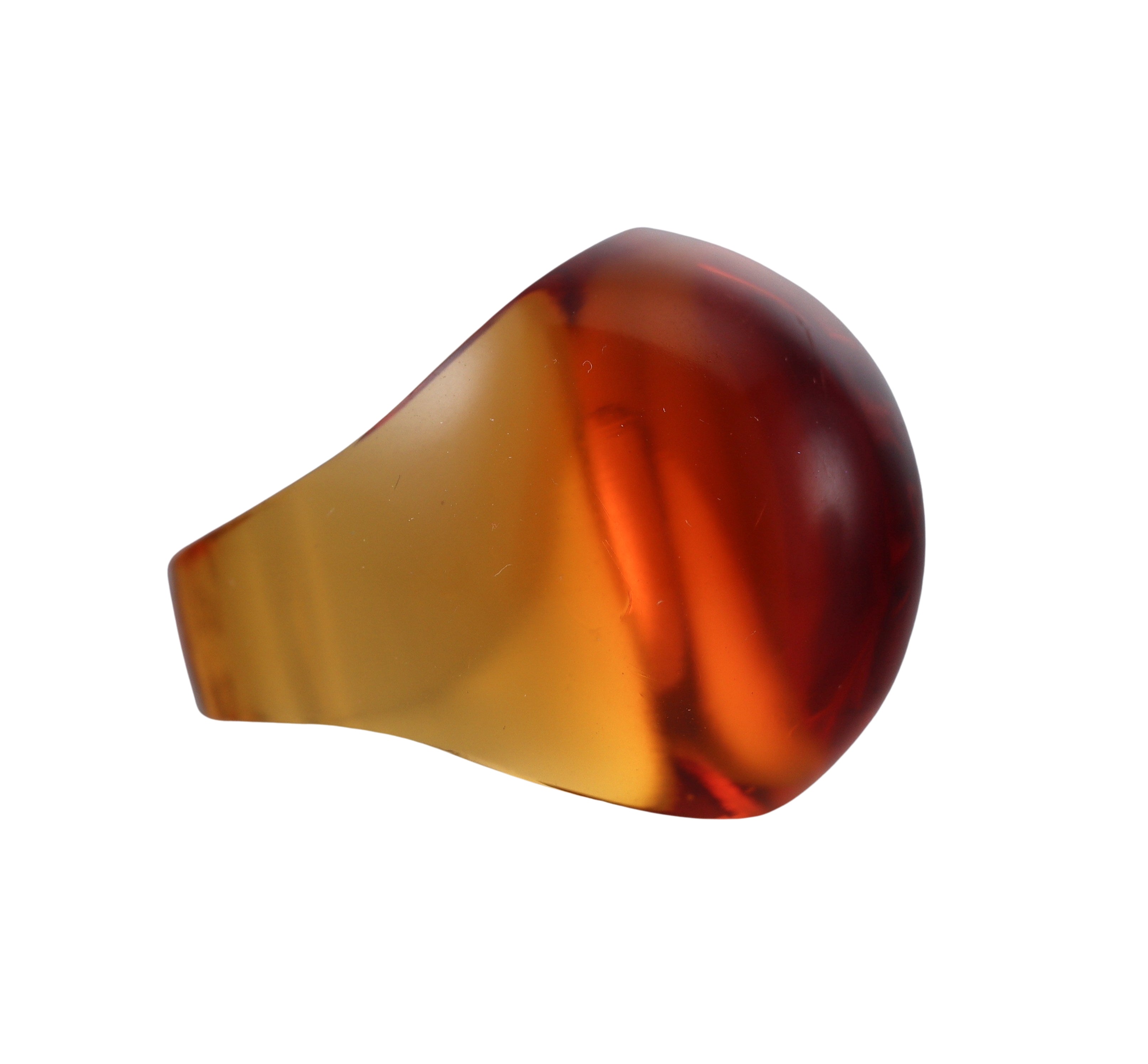 Lalique Cabochon Signet Cognac Crystal Ring 016178