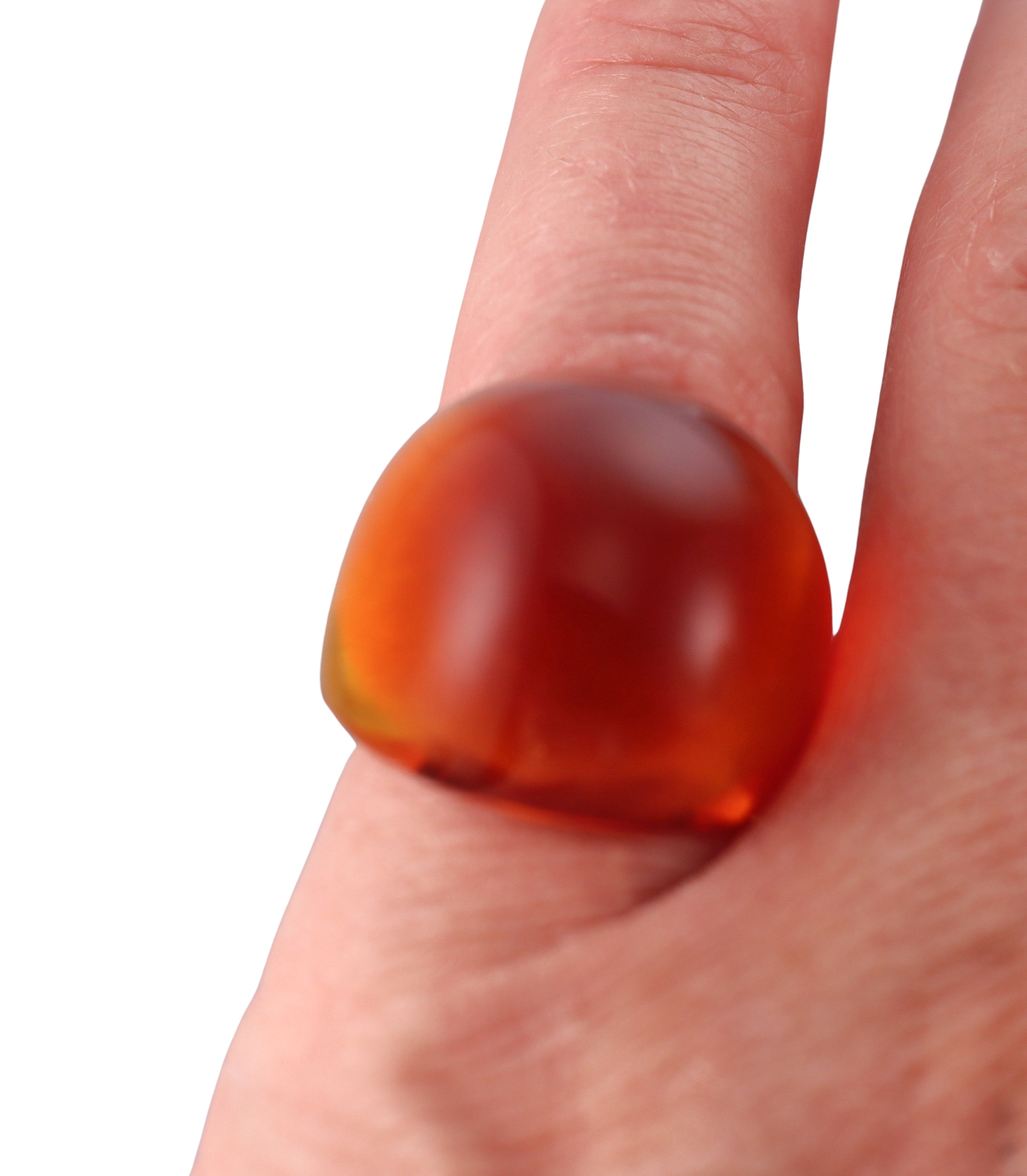 Lalique Cabochon Signet Cognac Crystal Ring 028172