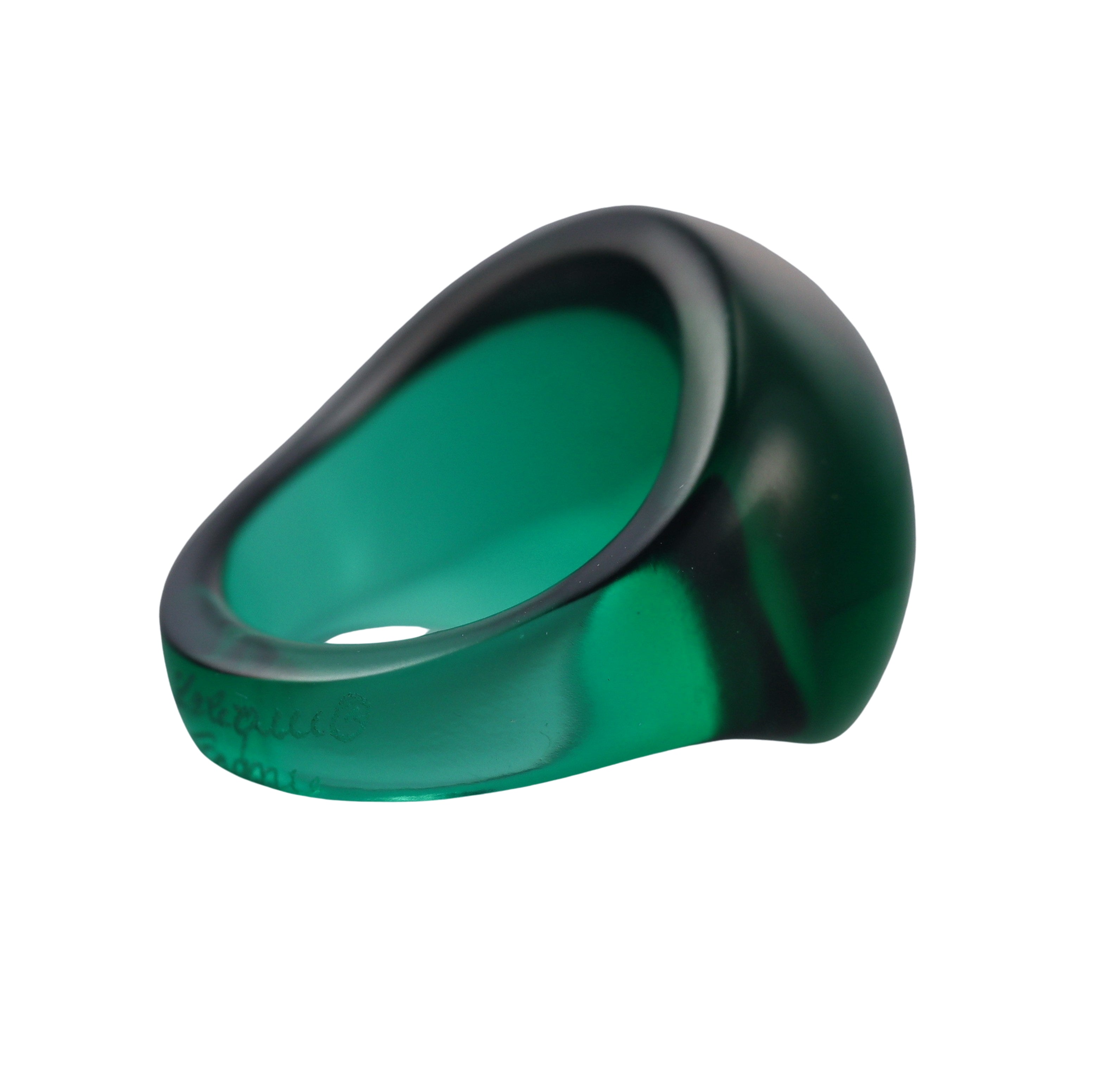Lalique Cabochon Signet Green Crystal Ring 026858