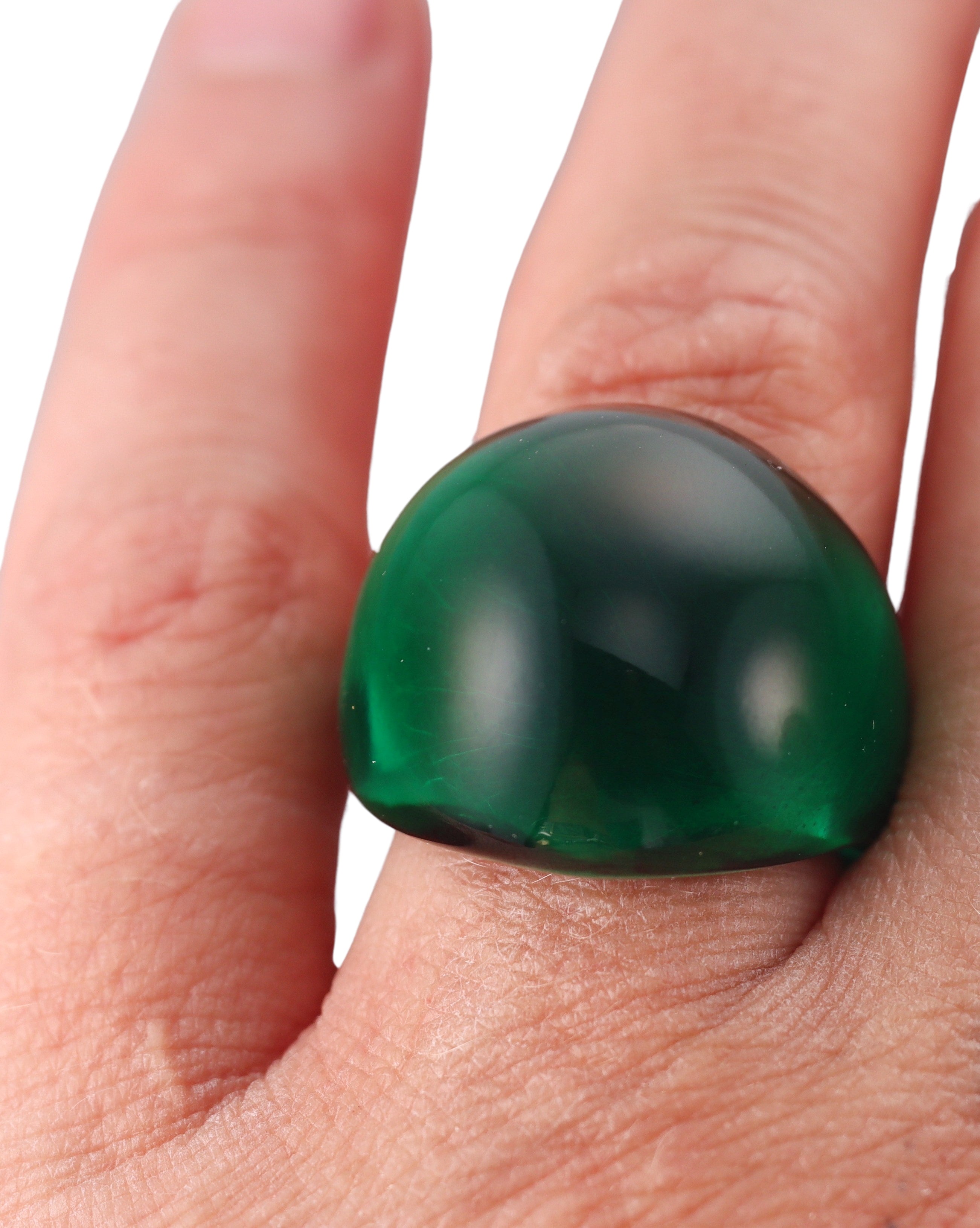Lalique Cabochon Signet Green Crystal Ring 026858