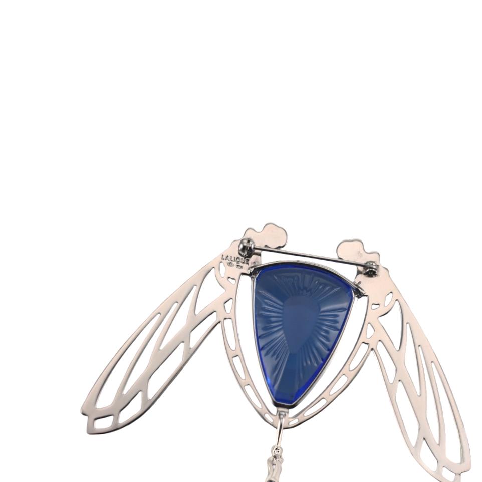 Lalique Ice Light Blue Crystal Sterling Silver Dragonfly Brooch 10046700