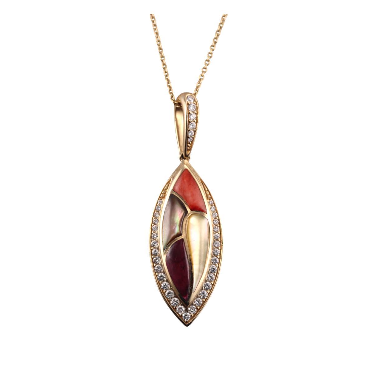 Kabana 14k Gold Diamond MOP Spiny Oyster Pendant Necklace